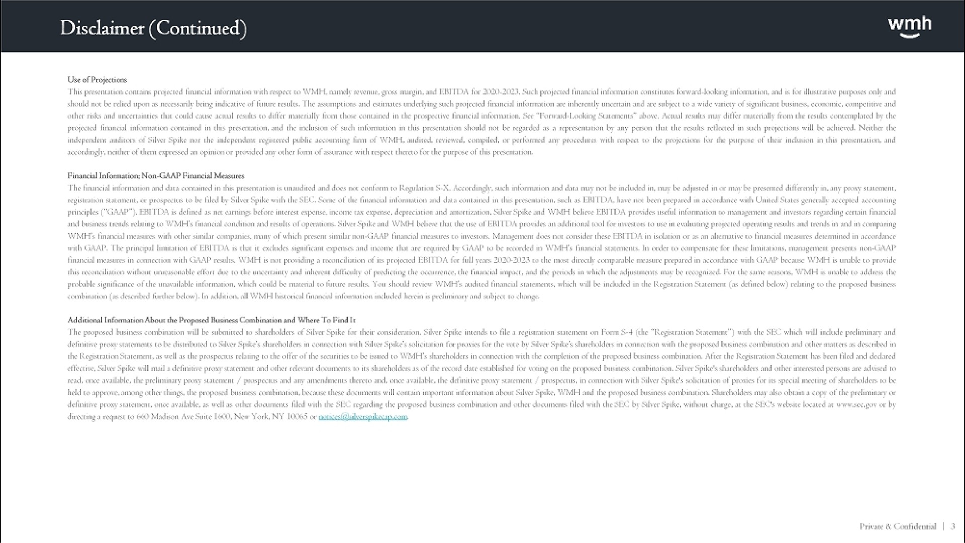 disclaimer continued | WM Holding