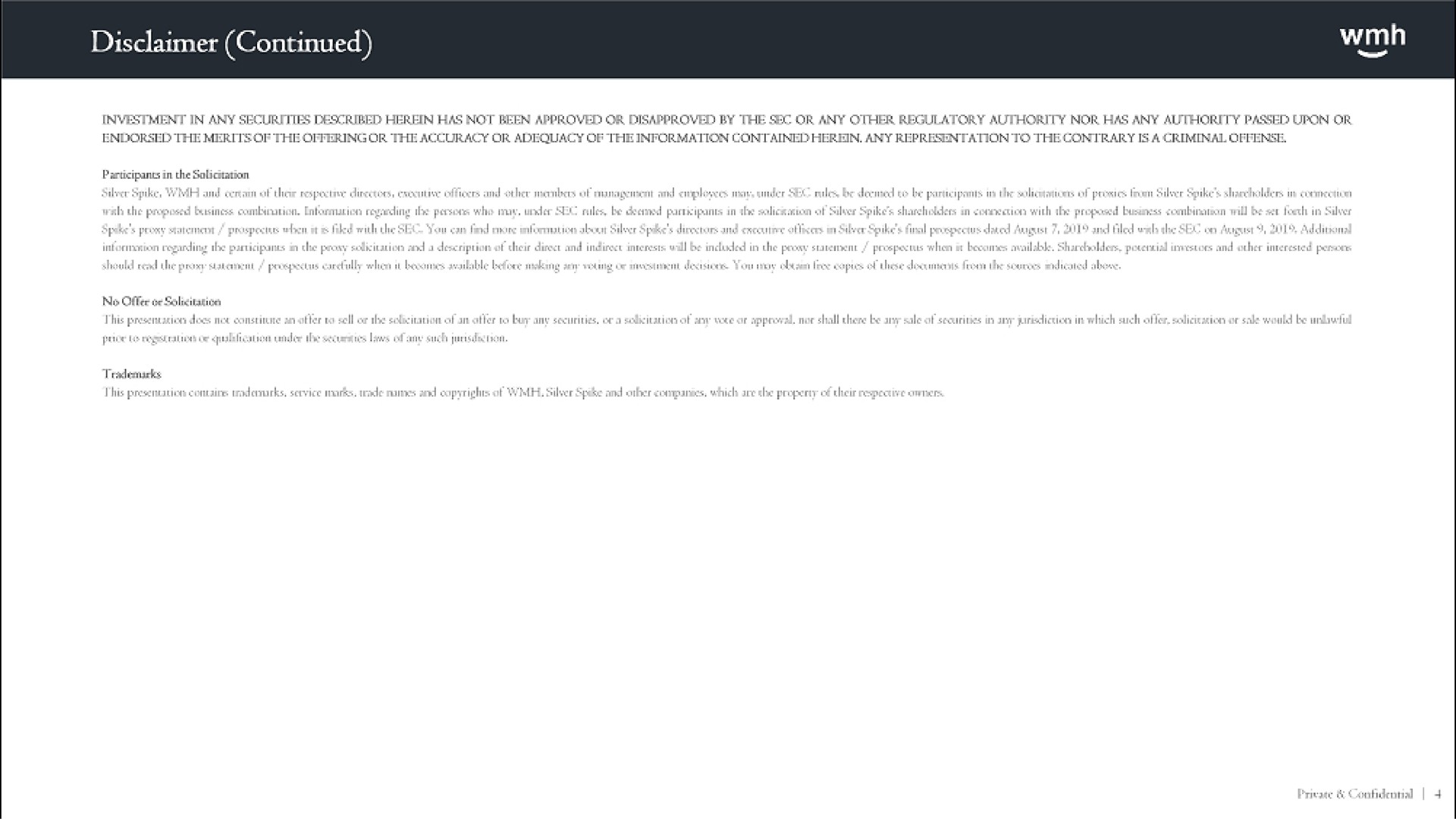 disclaimer continued | WM Holding