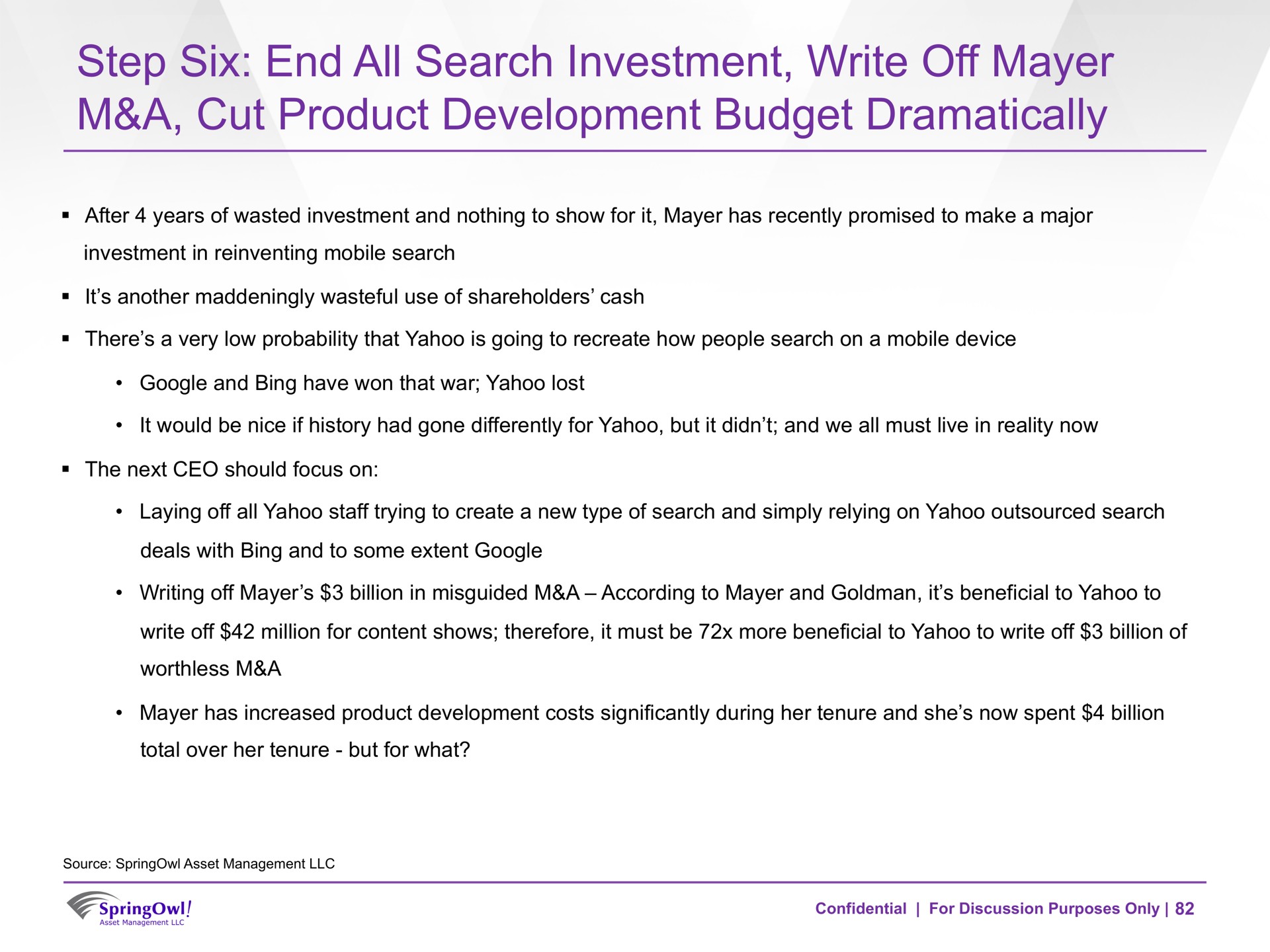 step six end all search investment write off a cut product development budget dramatically | SpringOwl