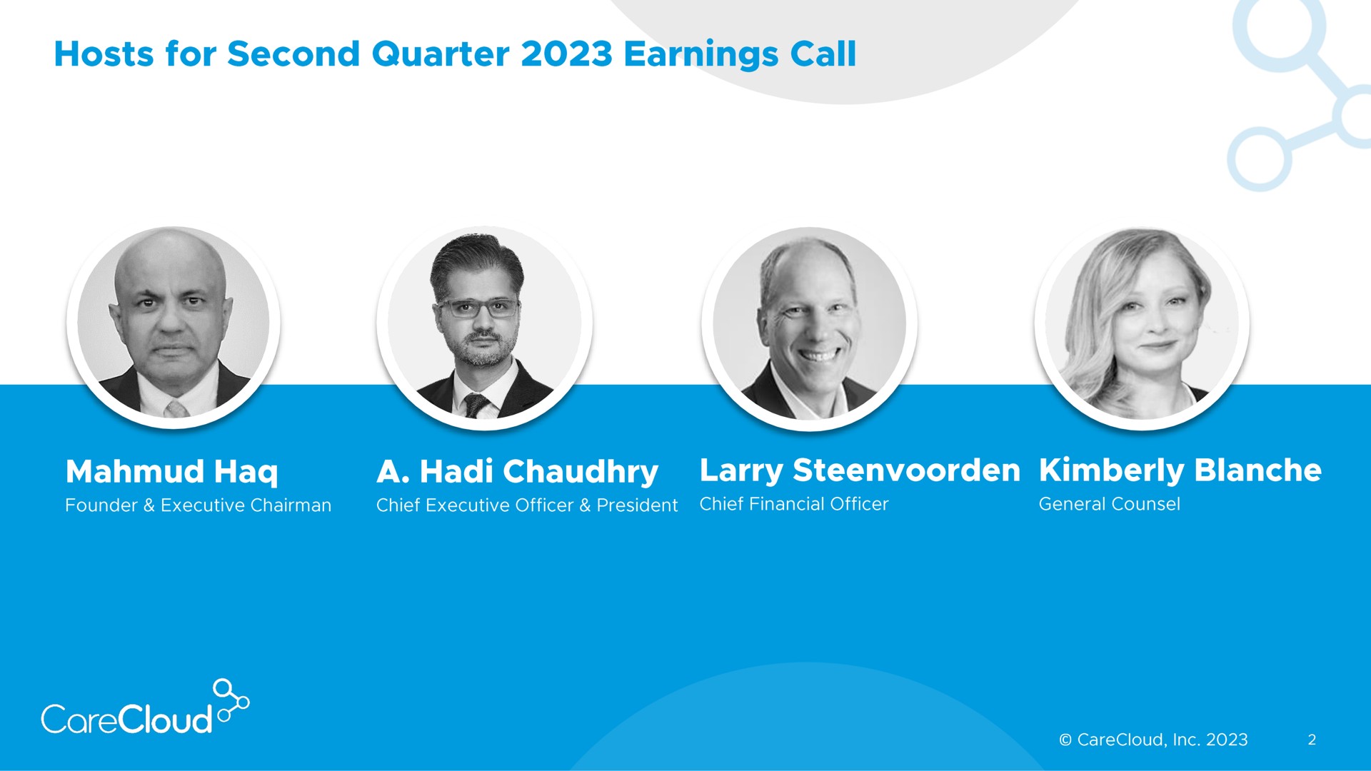hosts for second quarter earnings call a larry ate | CareCloud