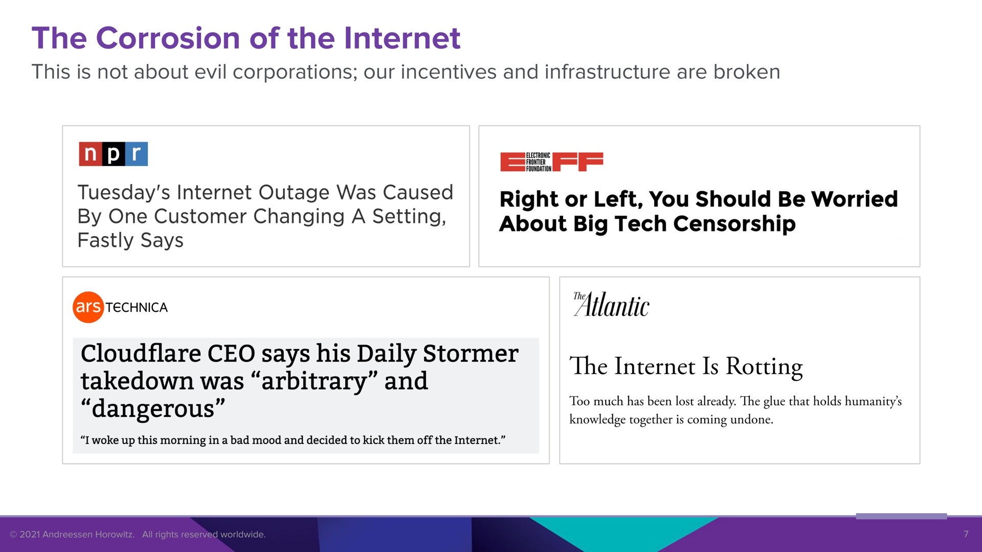 the corrosion of the outage was caused right or left you should be worried says his daily stormer takedown was arbitrary and dangerous is rotting pina | a16z