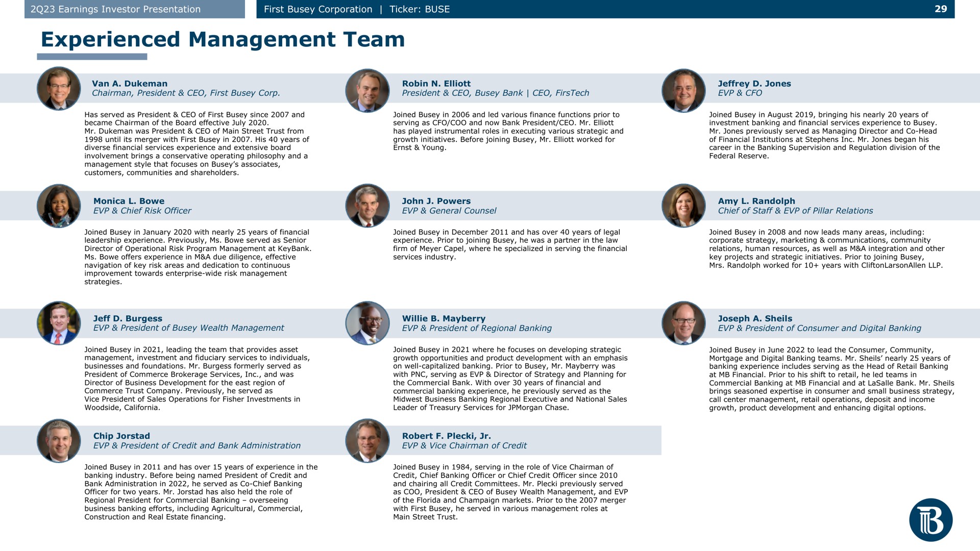 experienced management team | First Busey