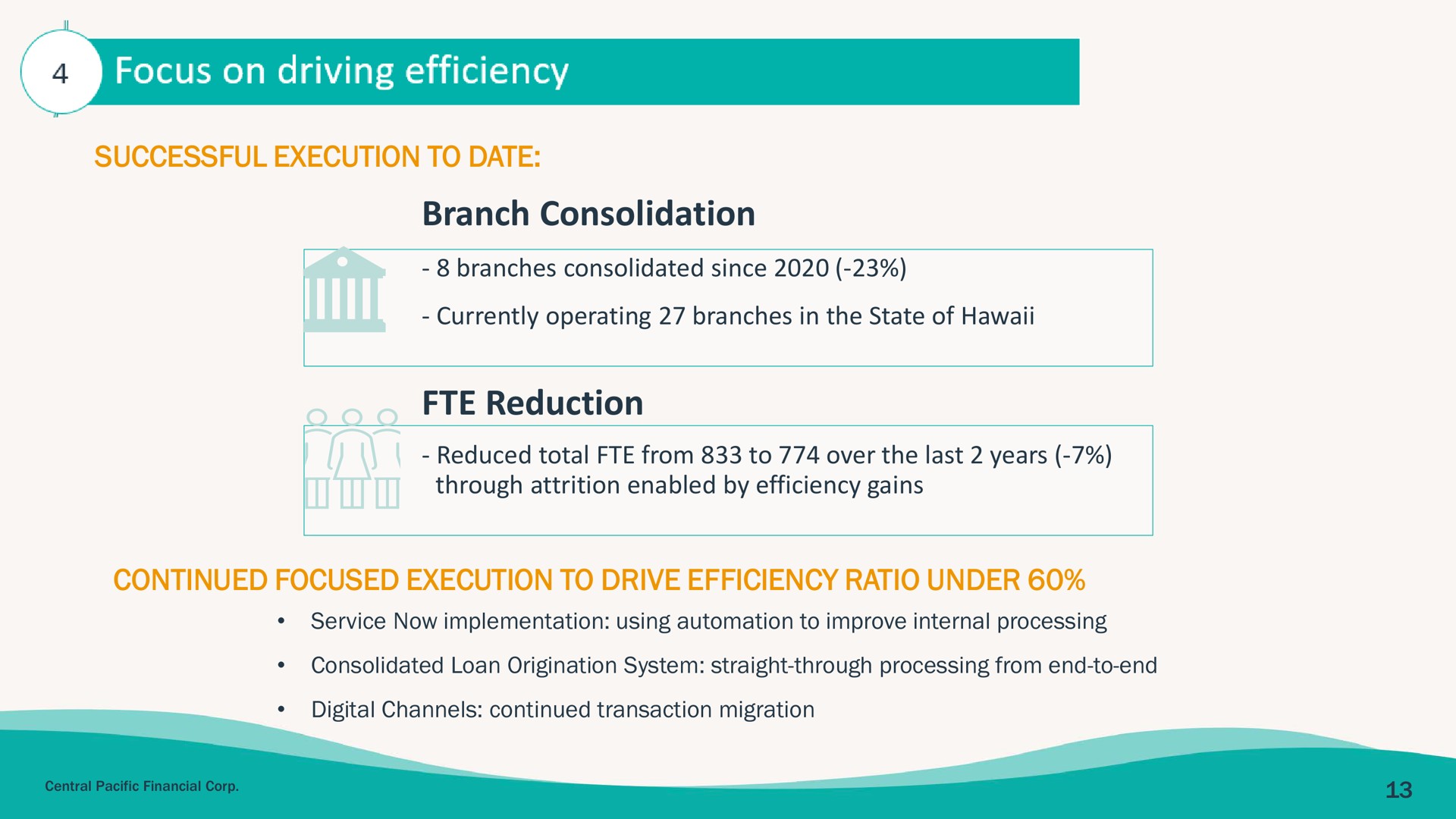 branch consolidation reduction | Central Pacific Financial