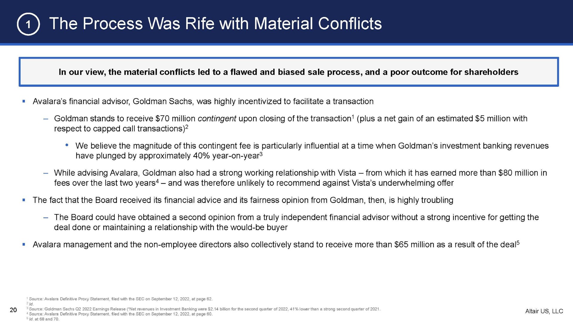 the process was rife with material conflicts | Altair US LLC