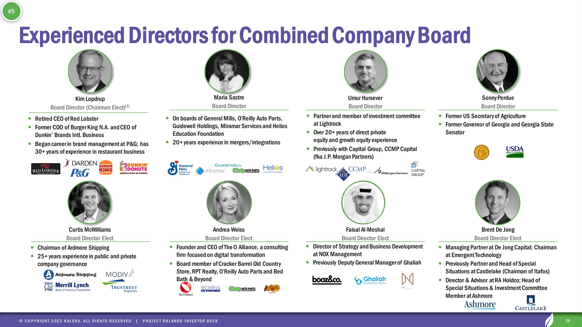 experienced directors for combined company board | Kalera
