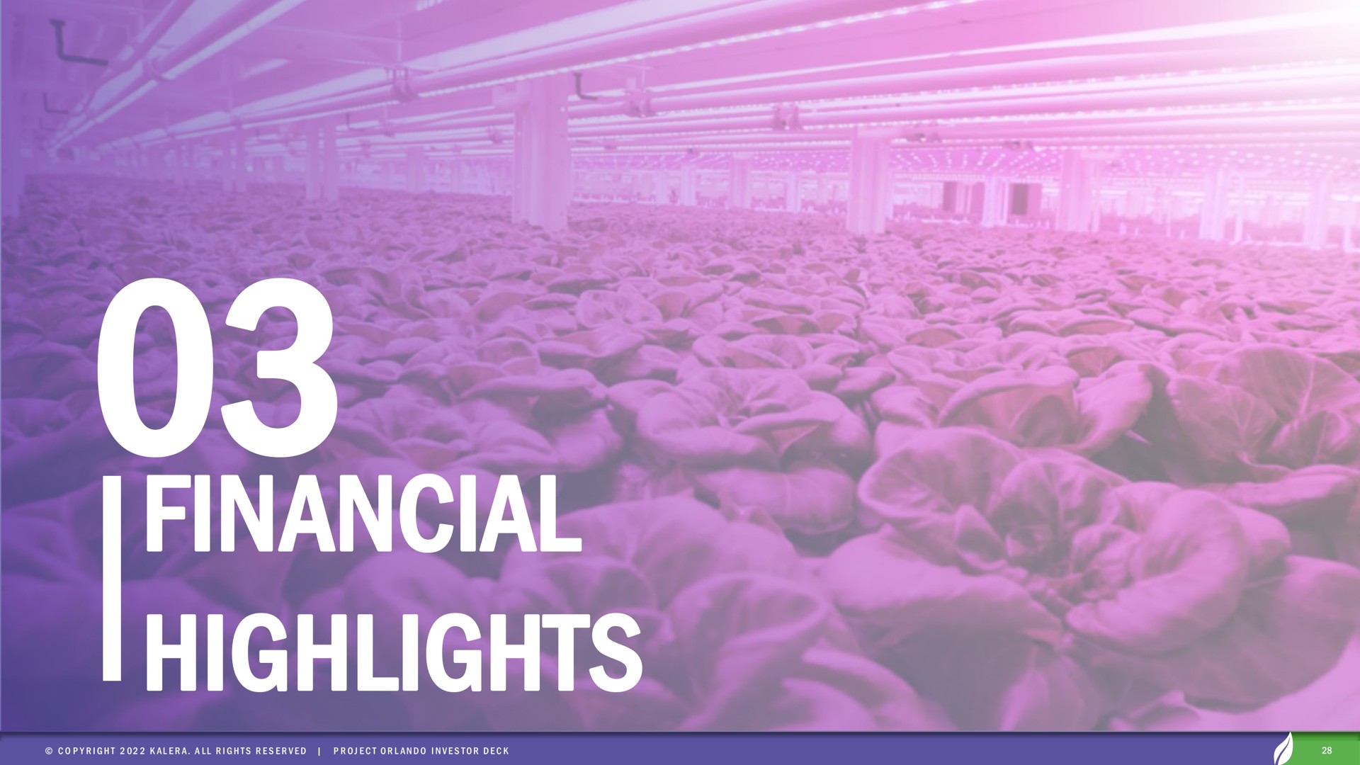 financial highlights | Kalera