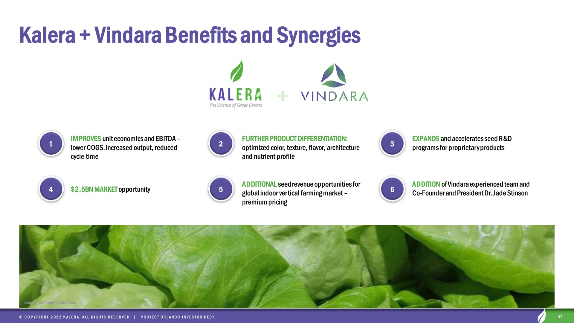 benefits and synergies a | Kalera
