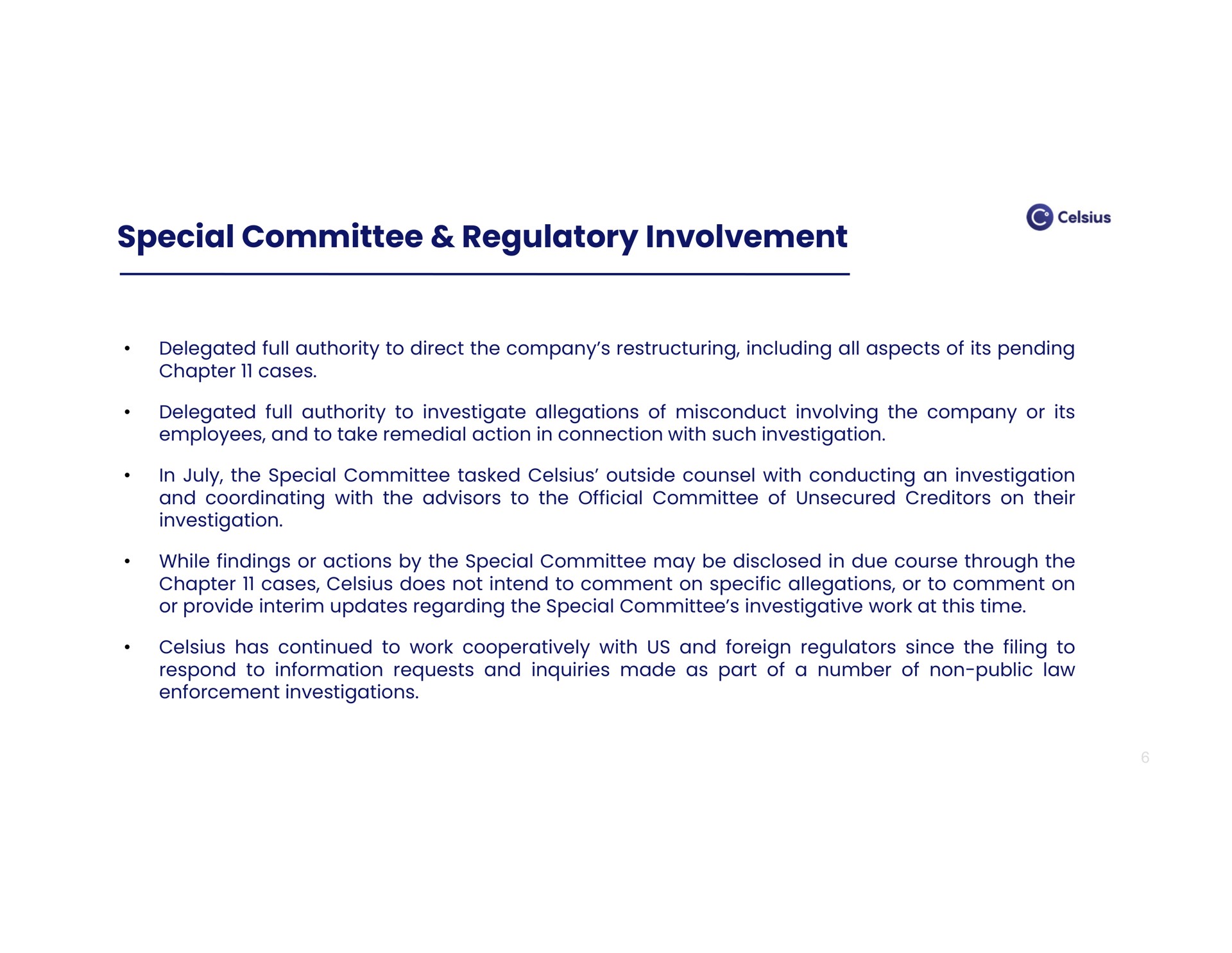 special committee regulatory involvement | Celsius Holdings