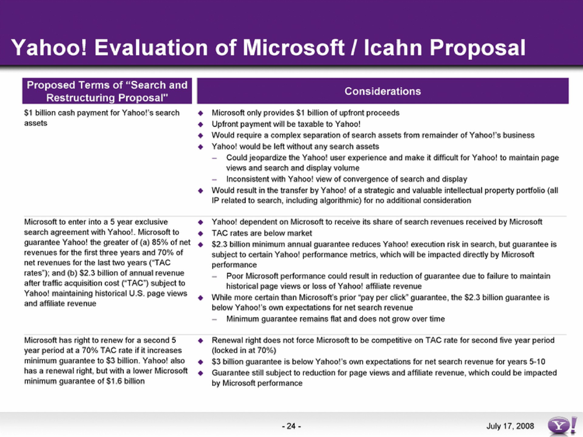 yahoo evaluation of proposal | Yahoo