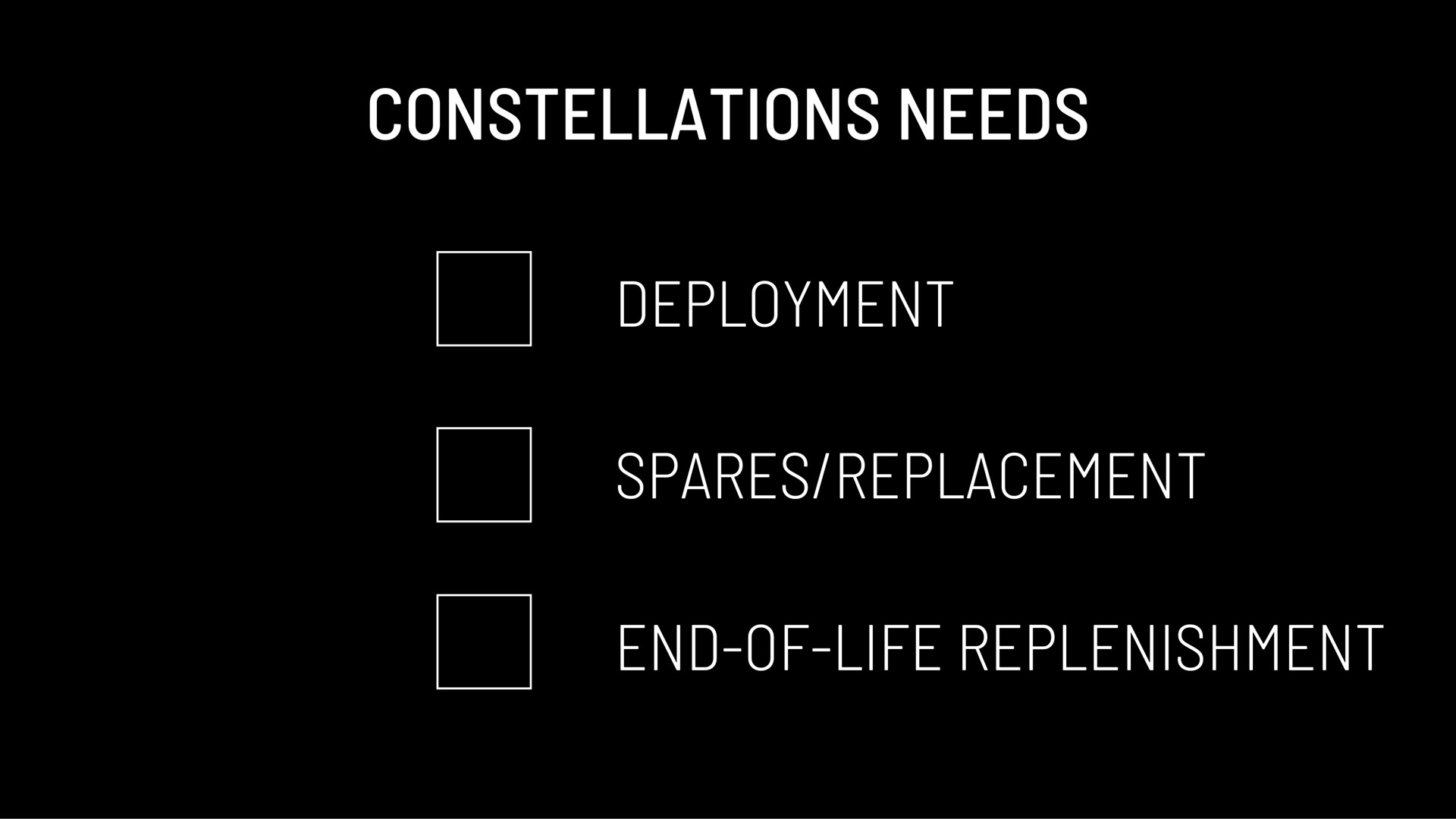 constellations needs deployment spares replacement end of life replenishment sons | Astra