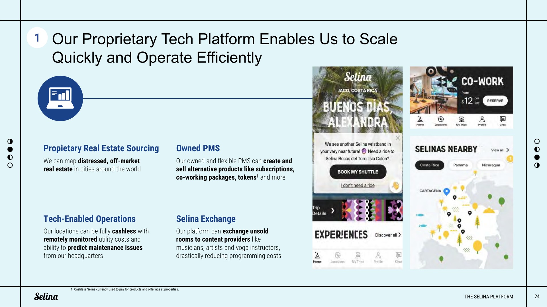 our proprietary tech platform enables us to scale quickly and operate efficiently i | Selina