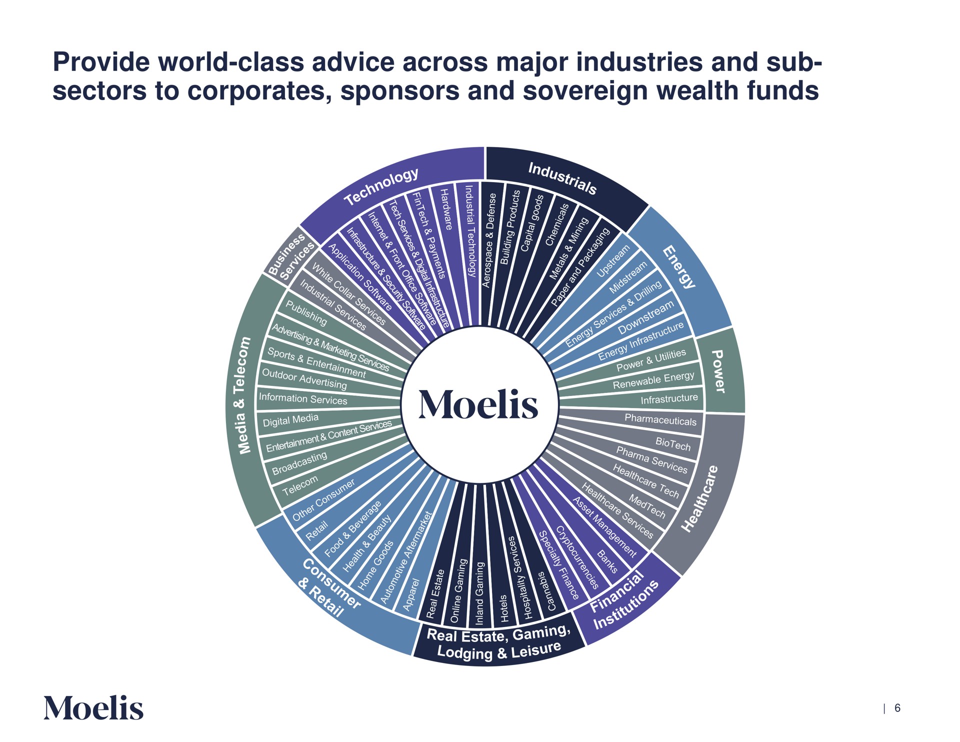 provide world class advice across major industries and sub sectors to sponsors and sovereign wealth funds a | Moelis & Company