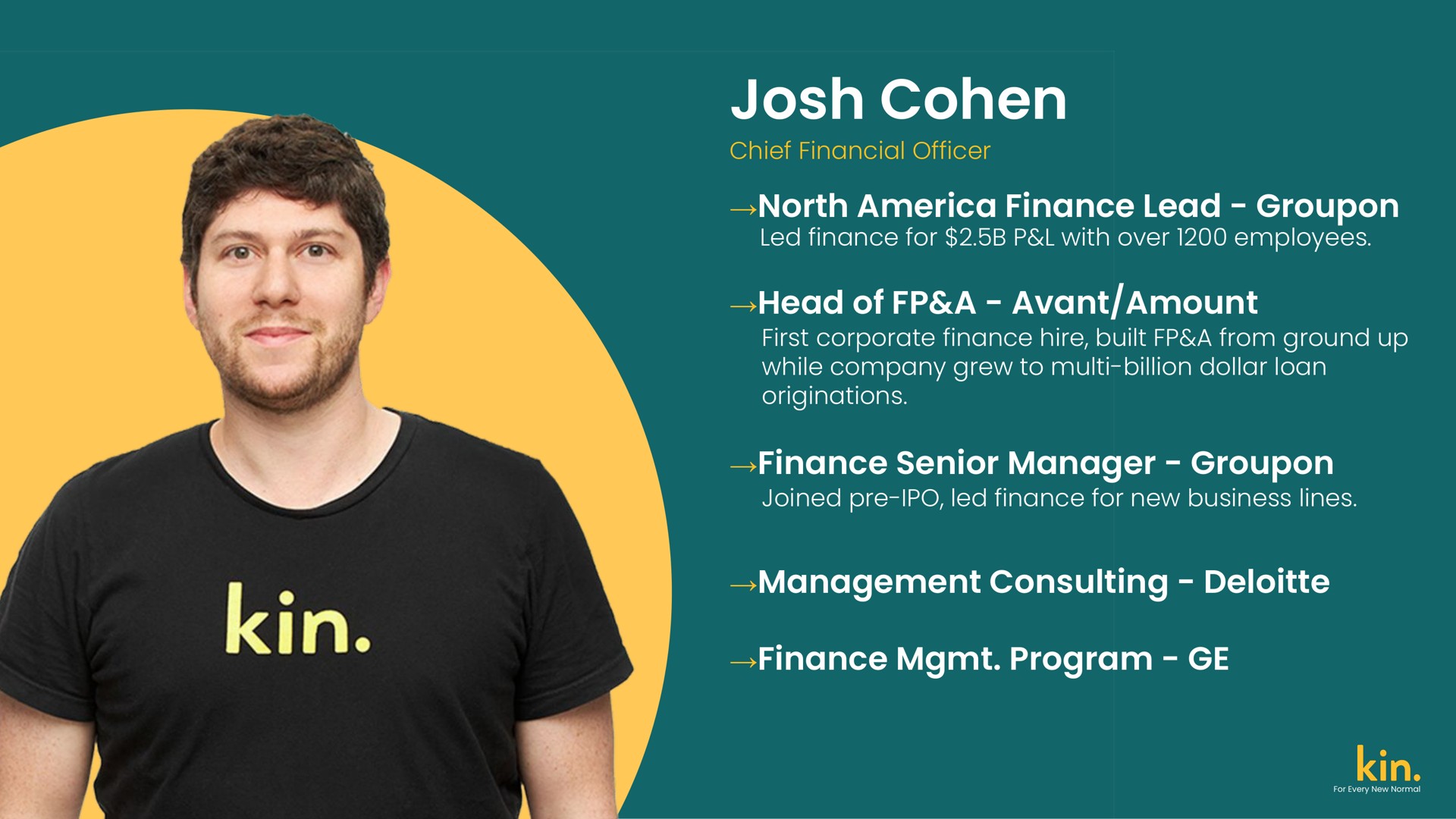 josh north finance lead head of a amount management consulting finance program | Kin