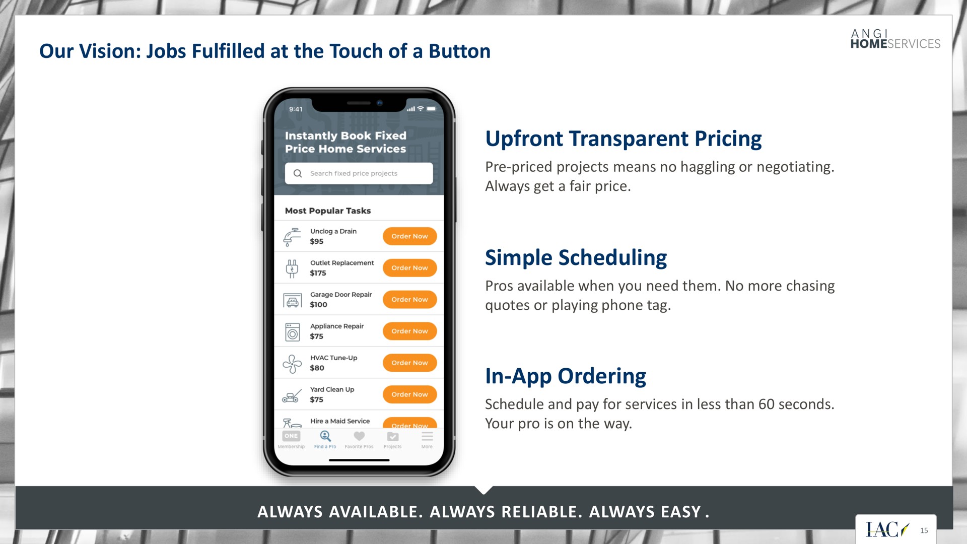our vision jobs at the touch of a button transparent pricing simple scheduling in ordering i i sees bay as are | IAC