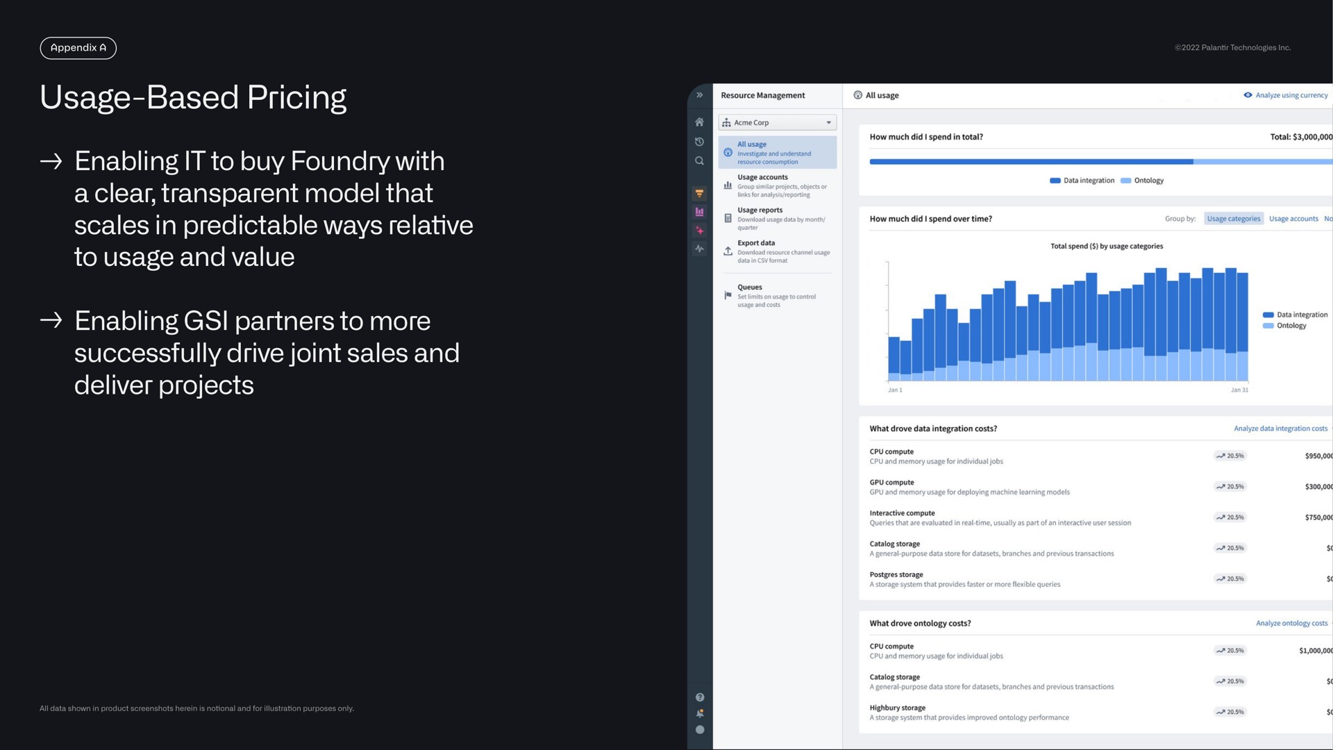 usage based pricing enabling it to buy foundry with a clear transparent model that scales in predictable ways relative to usage and value enabling partners to more successfully drive joint sales and deliver projects i | Palantir