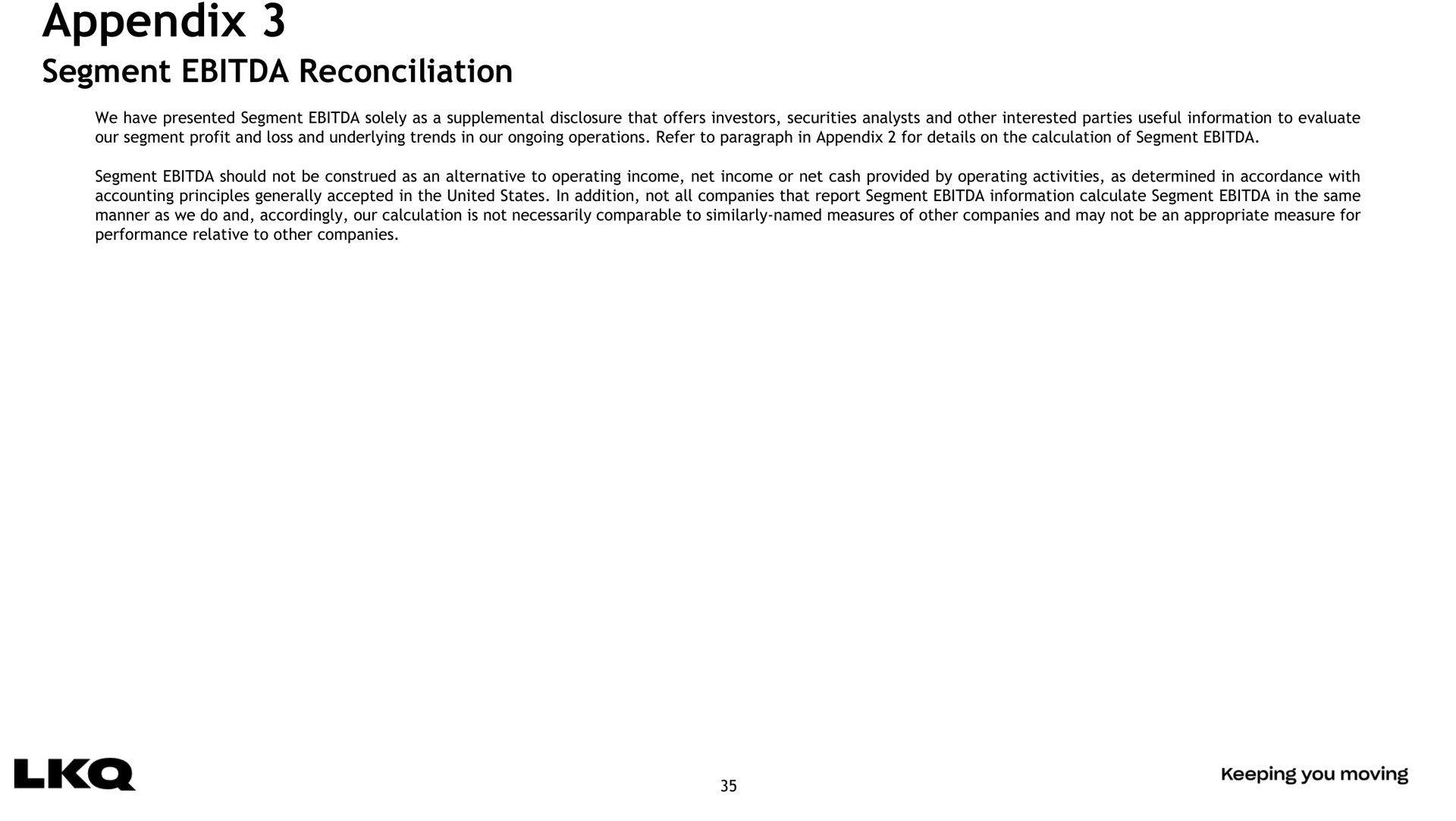 appendix segment reconciliation | LKQ