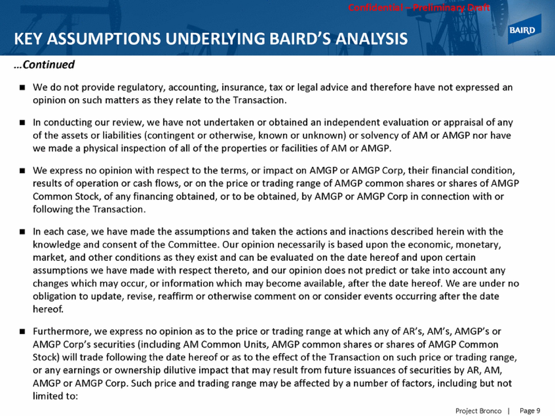 key assumptions underlying analysis | Baird