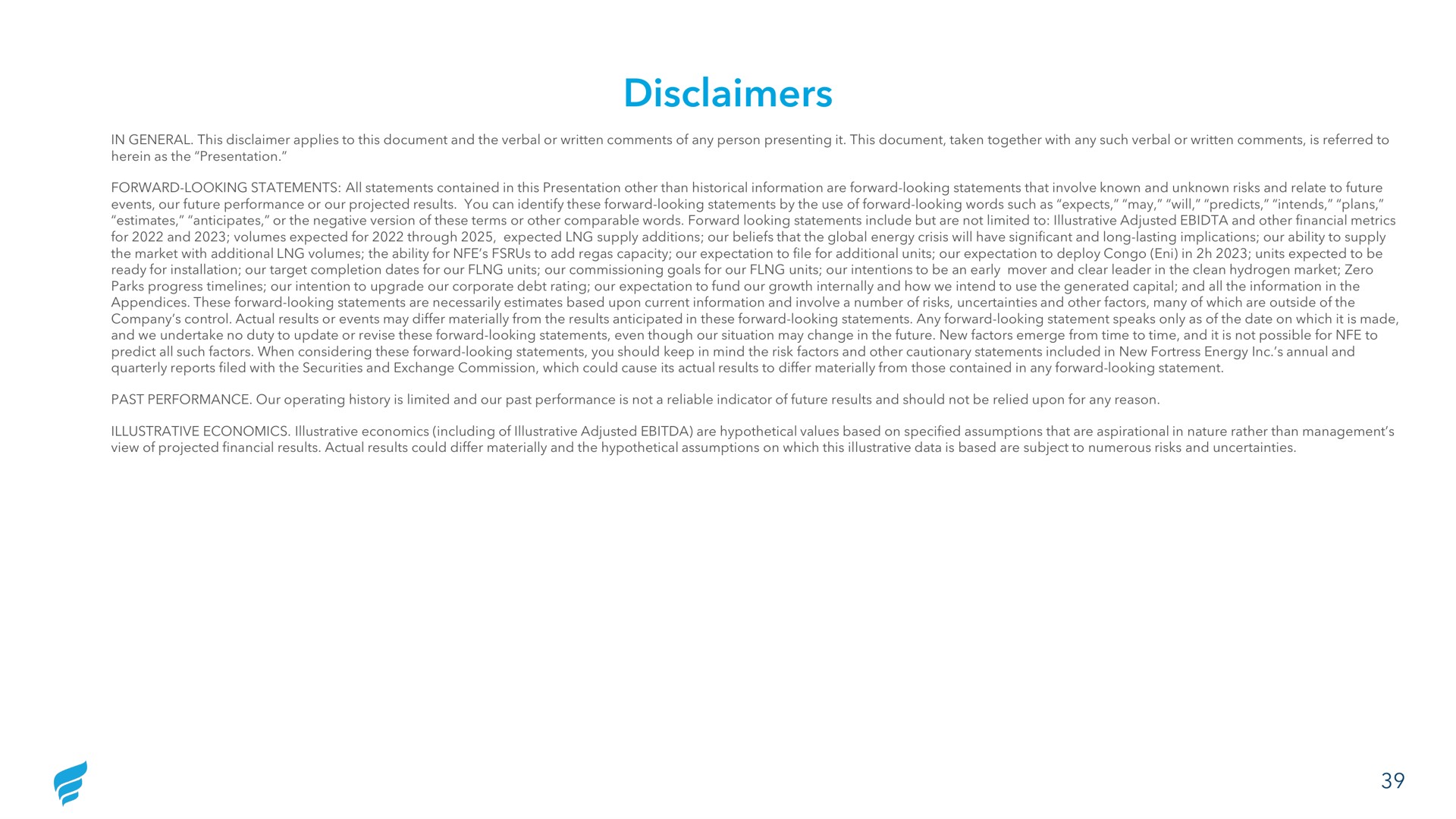 disclaimers | NewFortress Energy
