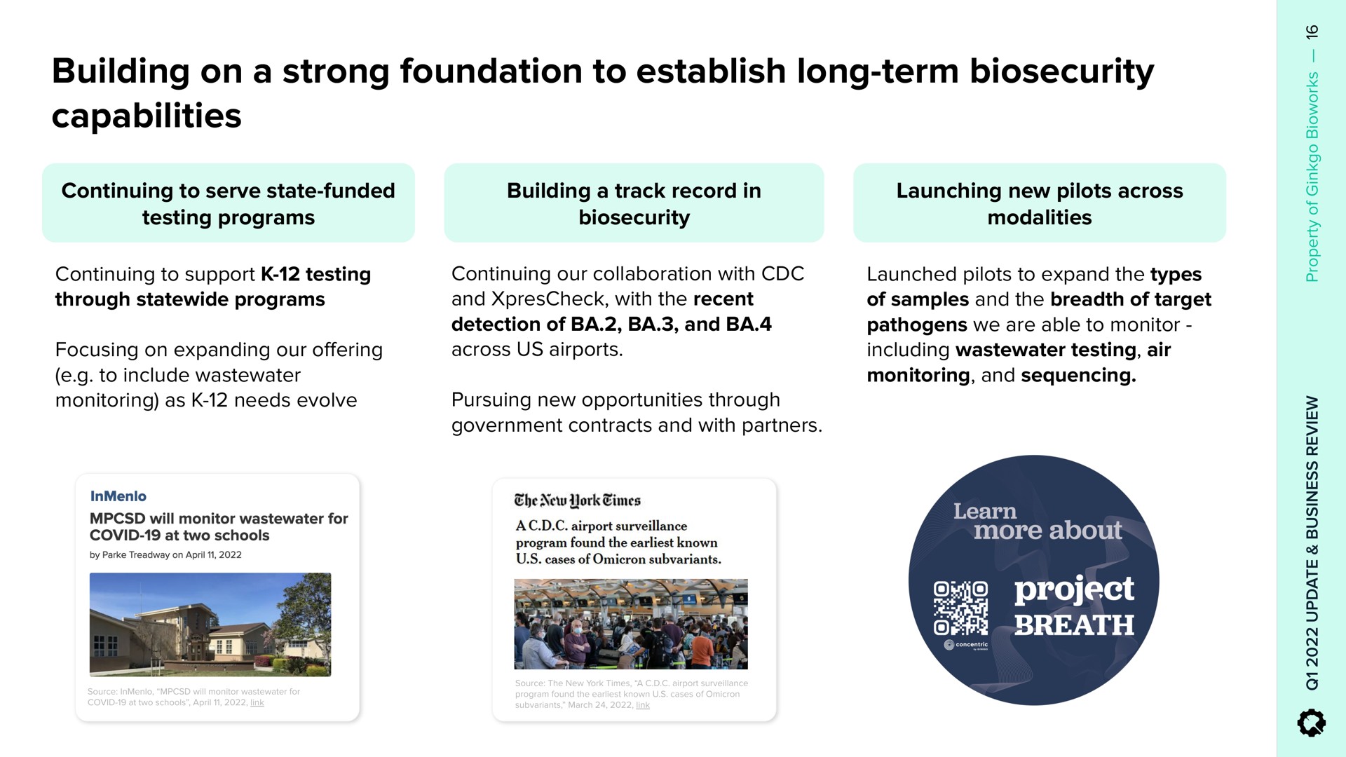 building on a strong foundation to establish long term capabilities project breath | Ginkgo