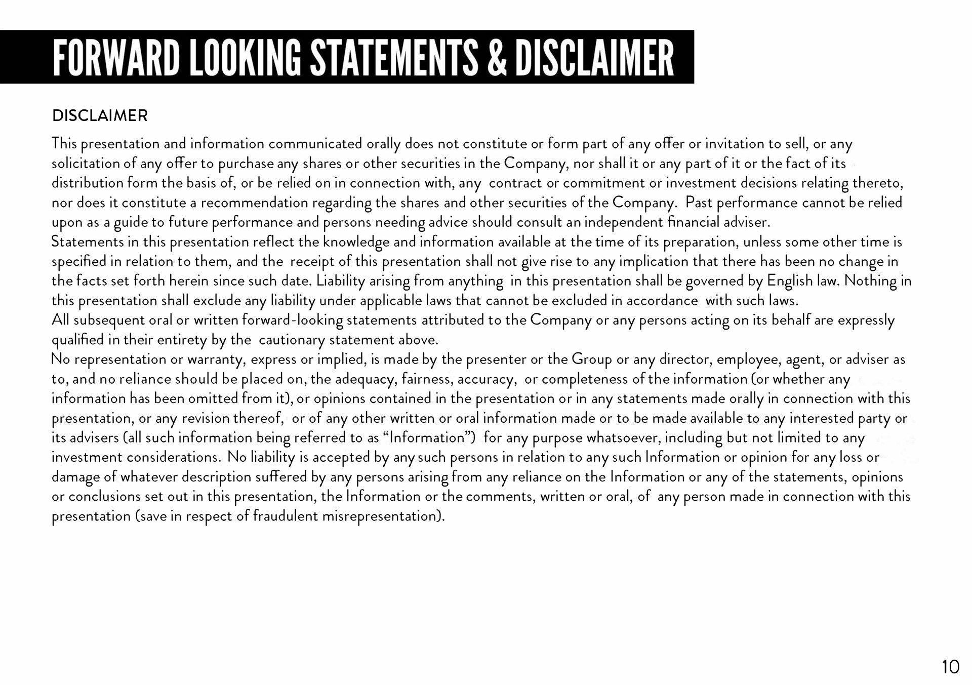 disclaimer forward looking statements | Boohoo Group