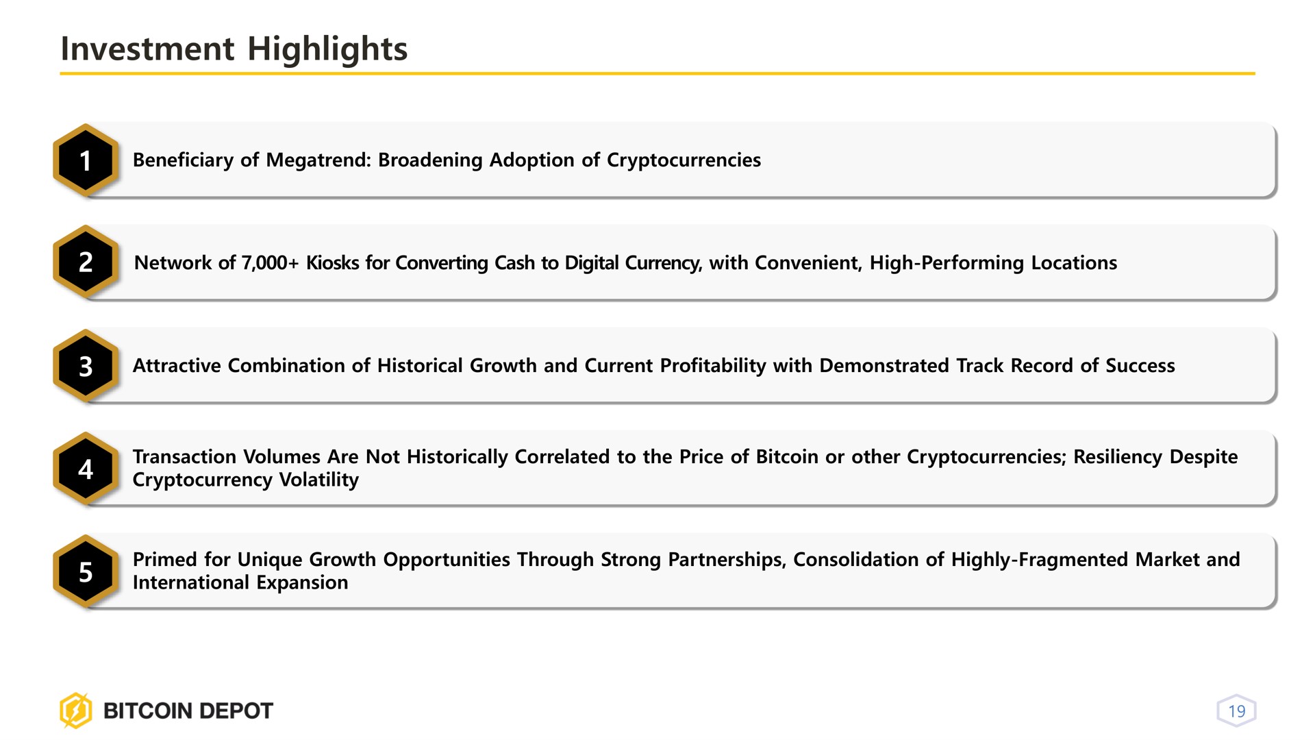 investment highlights | Bitcoin Depot