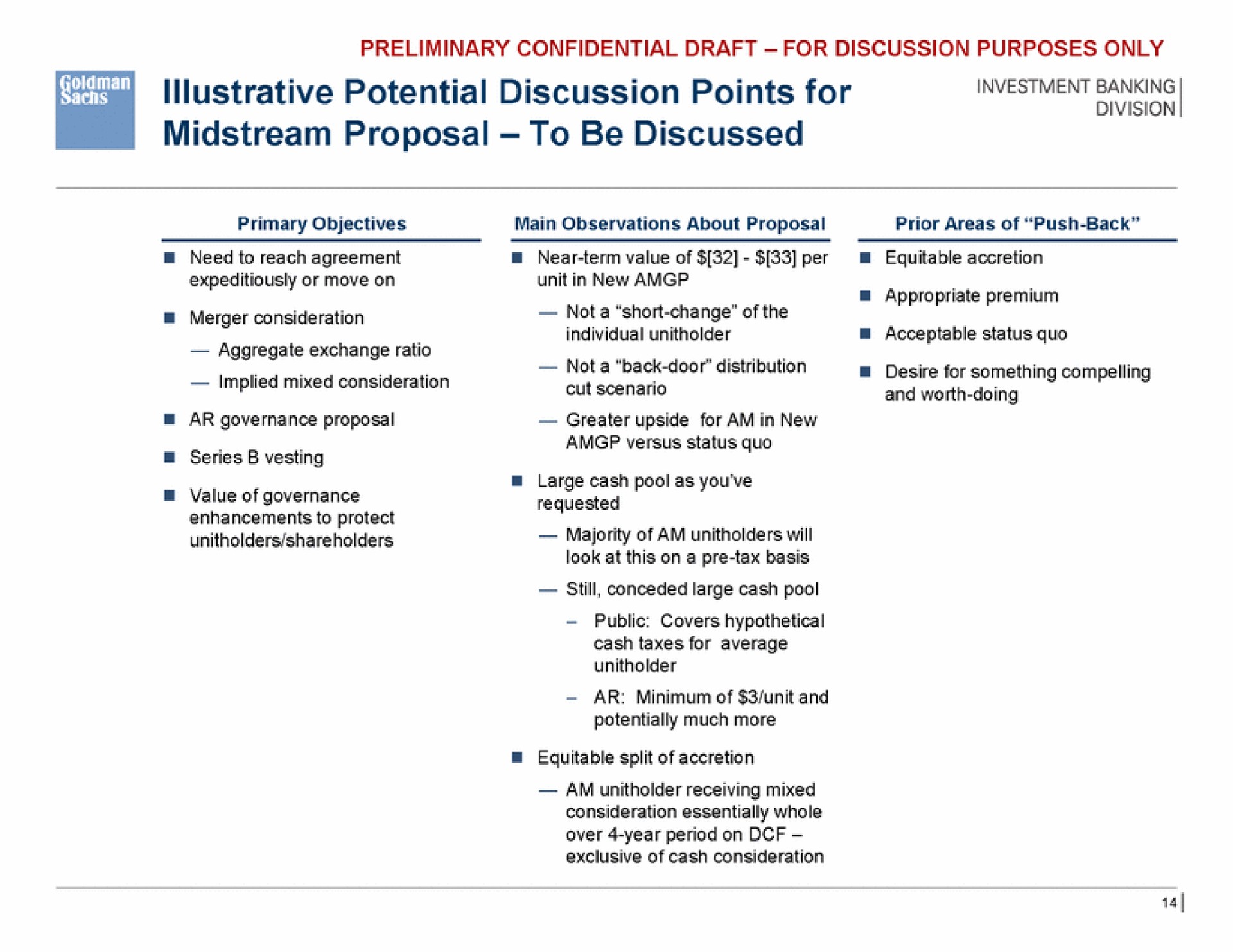 potential discussion points for midstream proposal to be discussed | Goldman Sachs