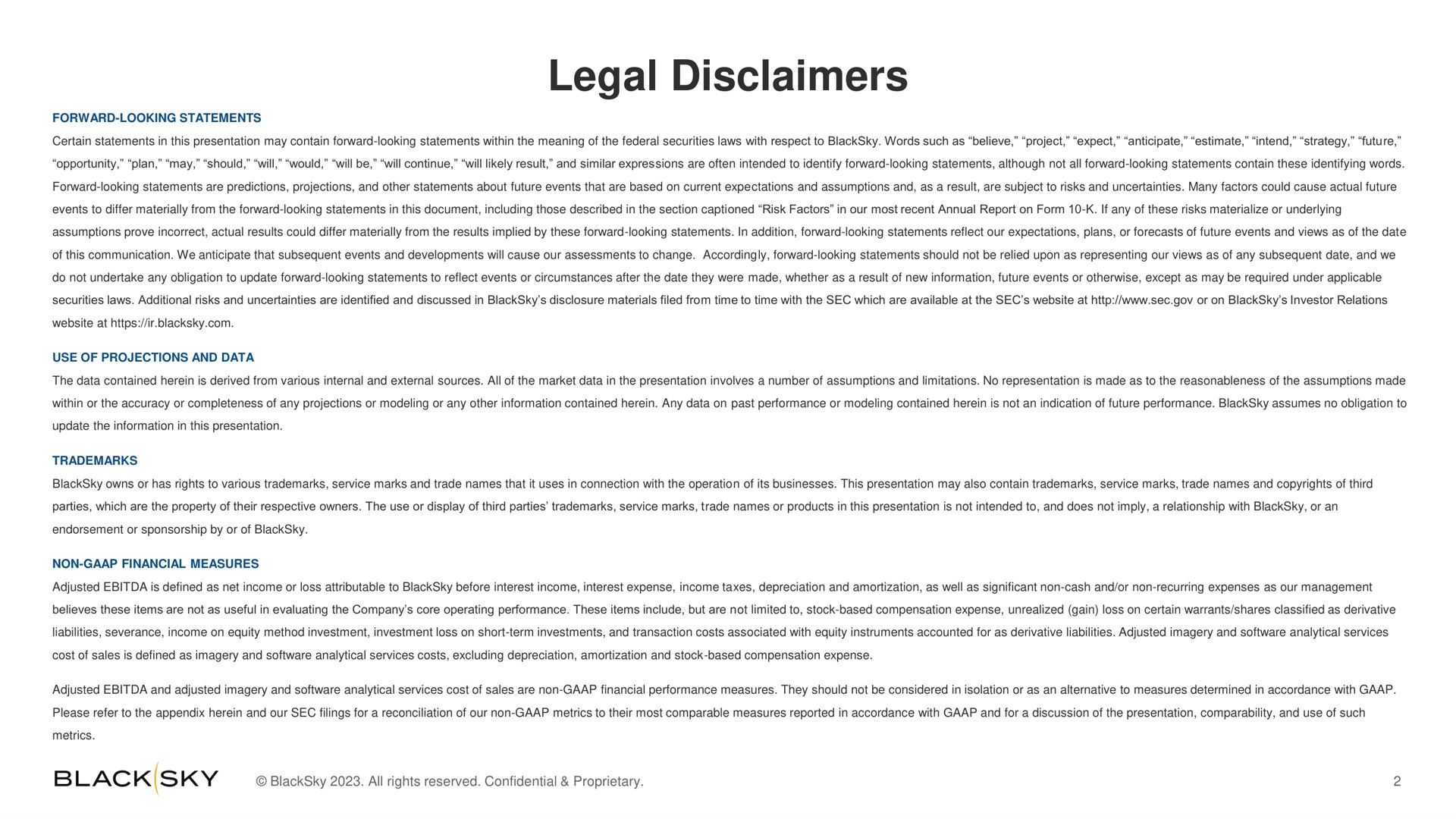 legal disclaimers | BlackSky