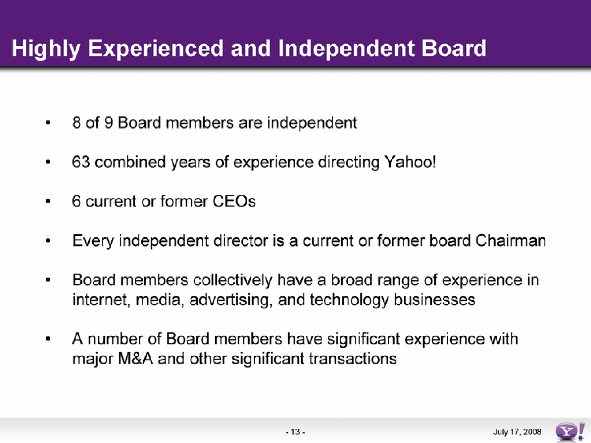highly experienced and independent board | Yahoo