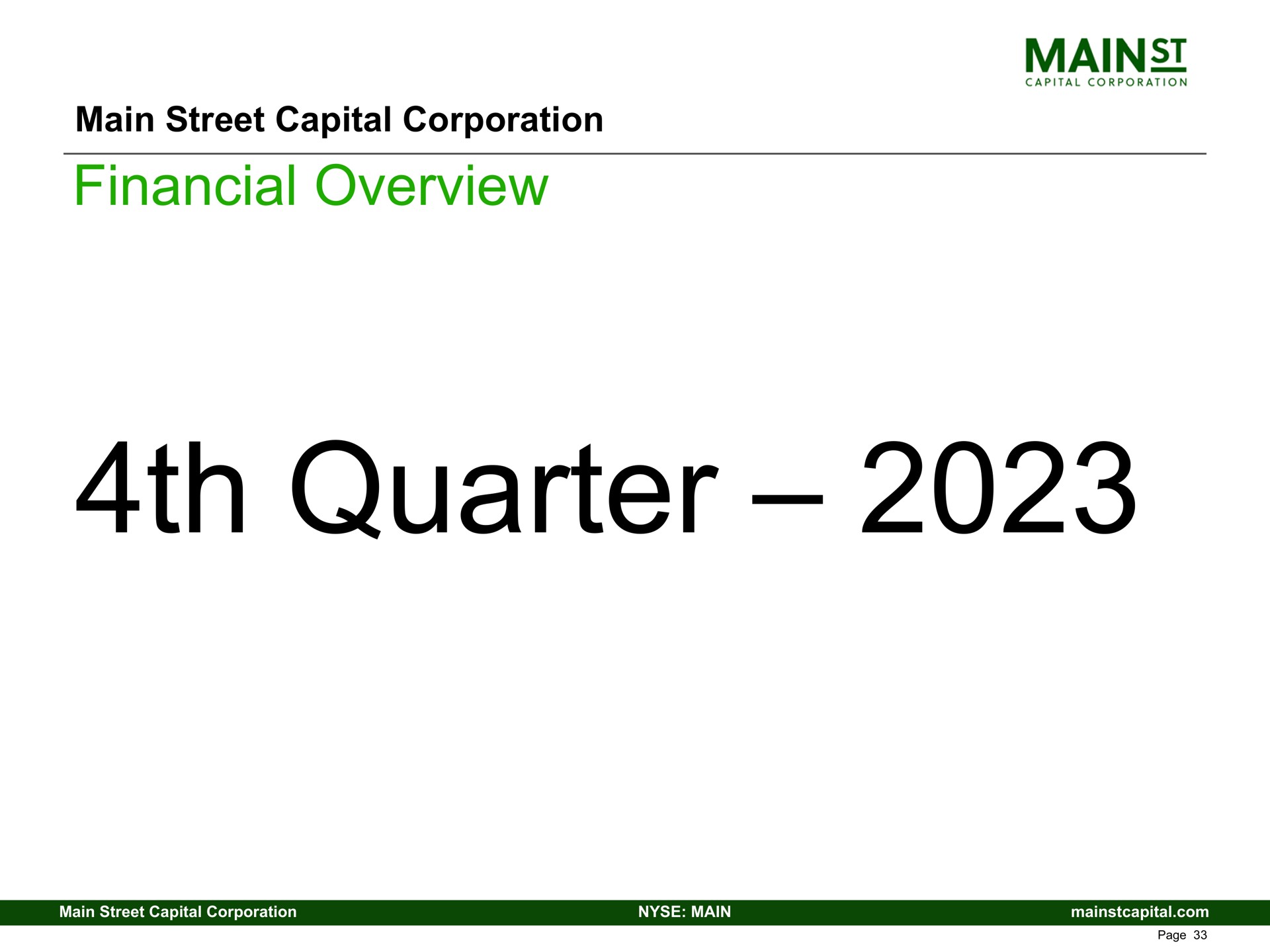 main street capital corporation financial overview quarter | Main Street Capital