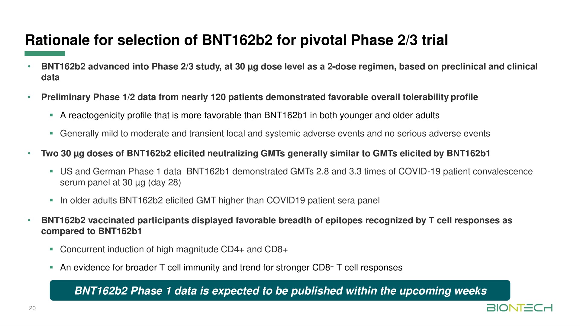 rationale for selection of for pivotal phase trial | BioNTech