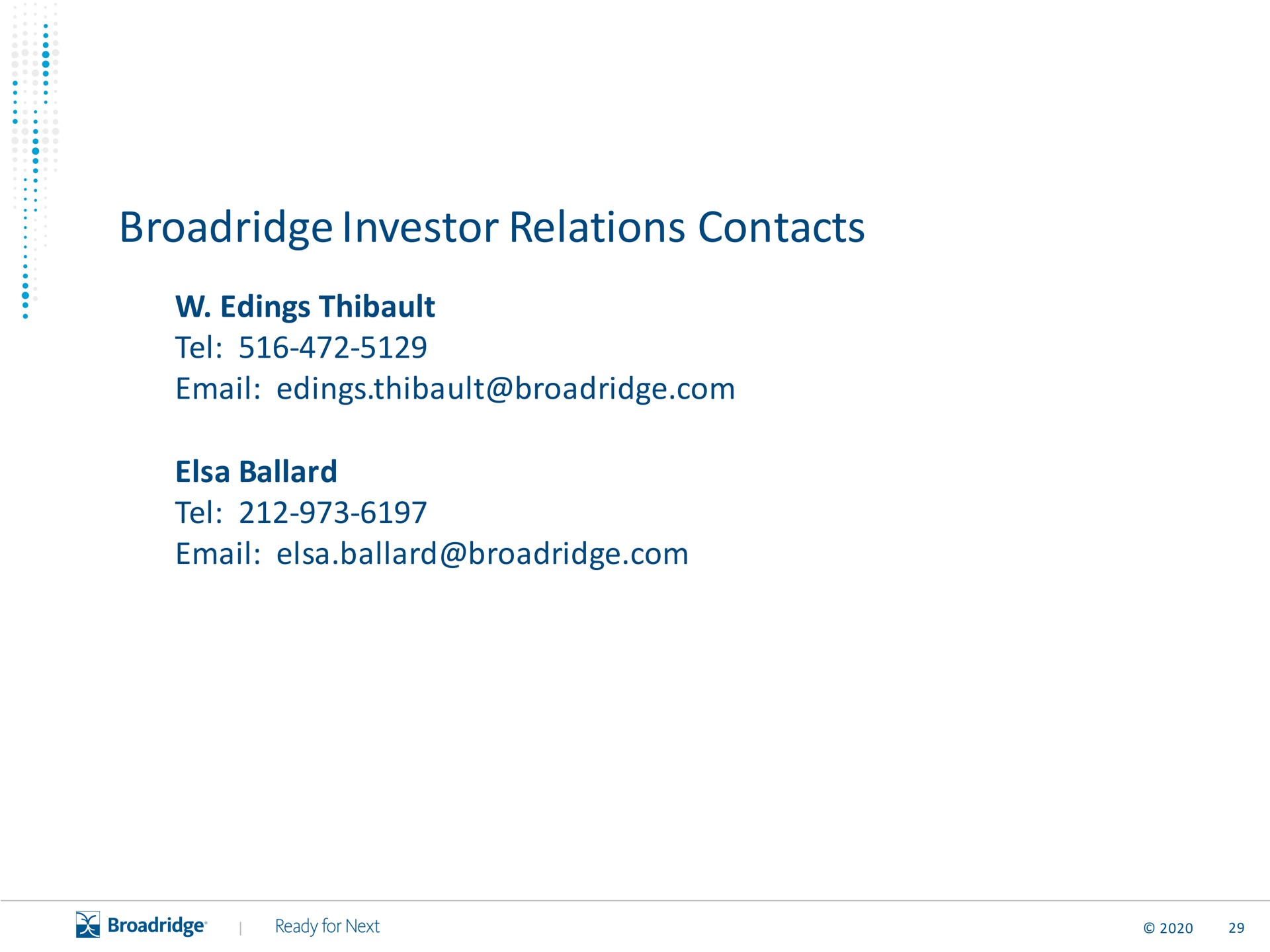 investor relations contacts | Broadridge Financial Solutions