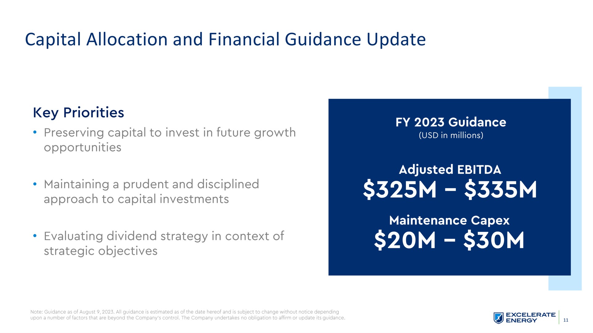 capital allocation and financial guidance update key priorities | Excelerate Energy