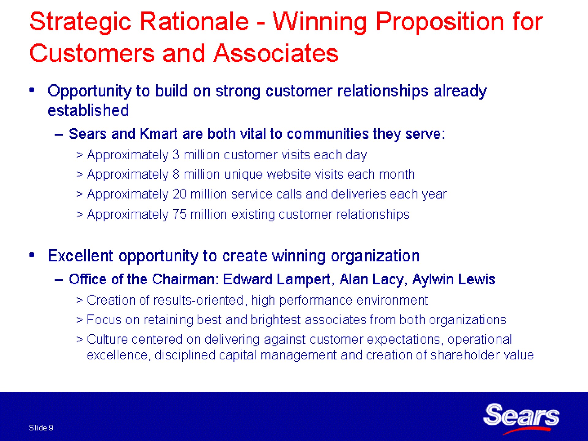 strategic rationale winning proposition for customers and associates | Sears