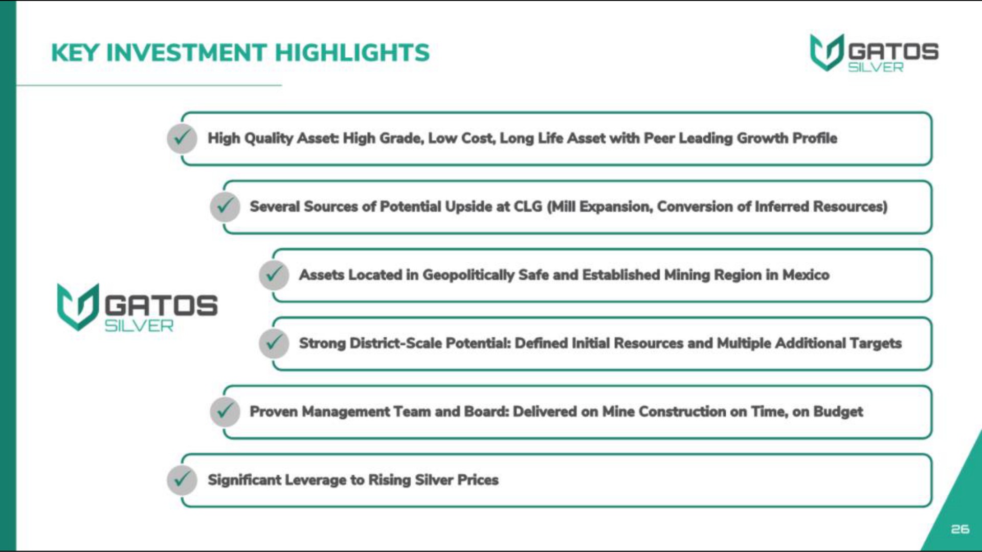 key investment highlights | Gatos Silver