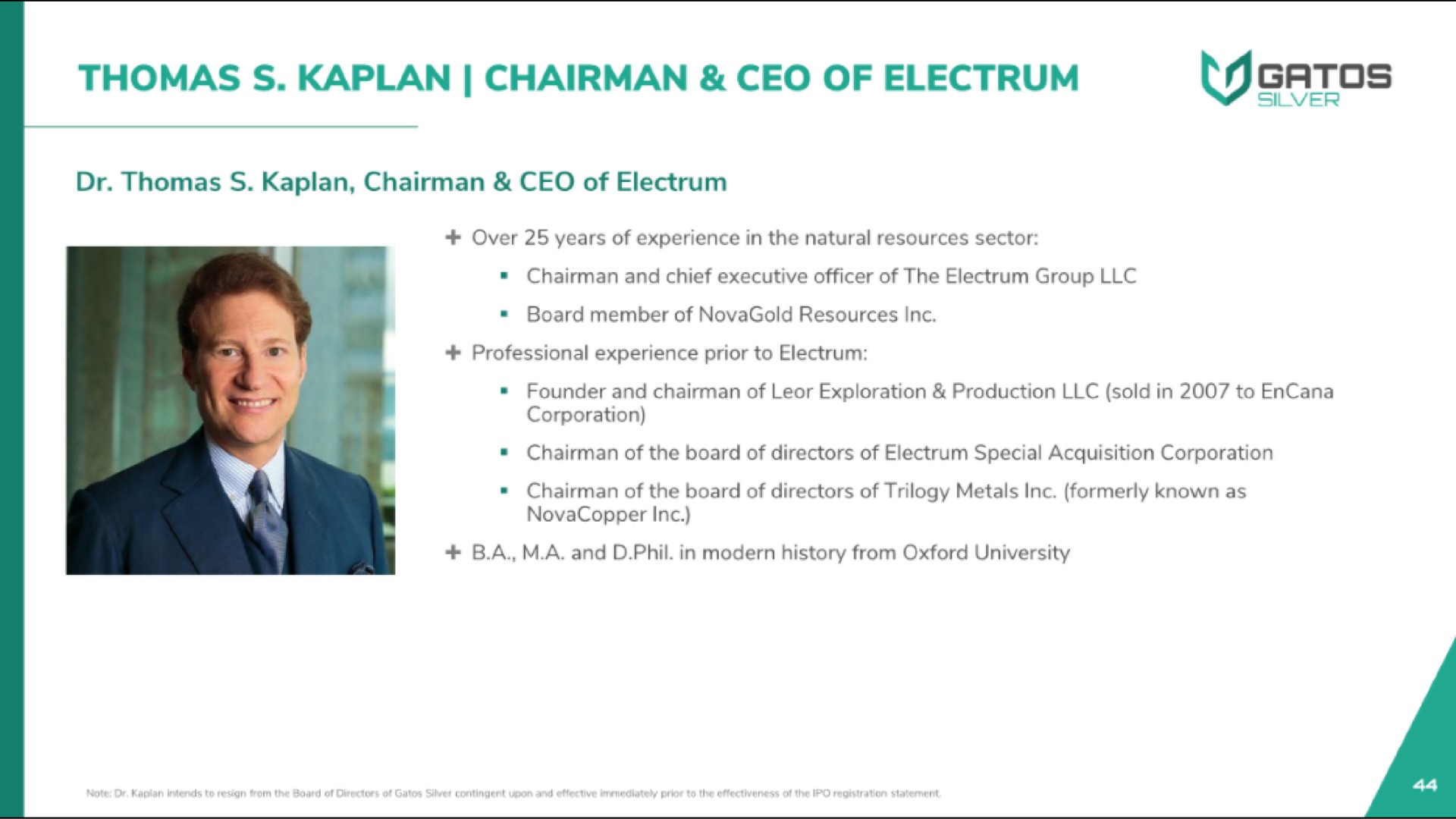 chairman of electrum | Gatos Silver
