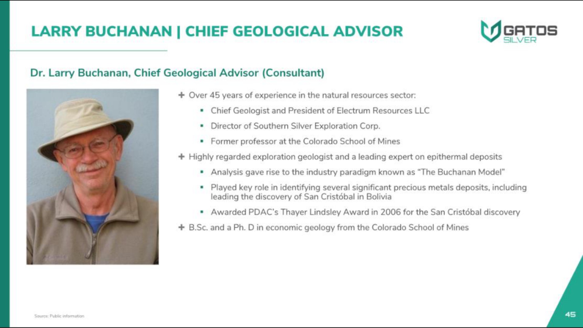 larry chief geological advisor | Gatos Silver