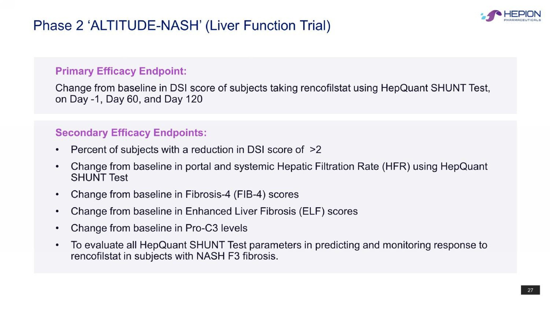 phase altitude nash liver function trial | Hepion Pharmaceuticals
