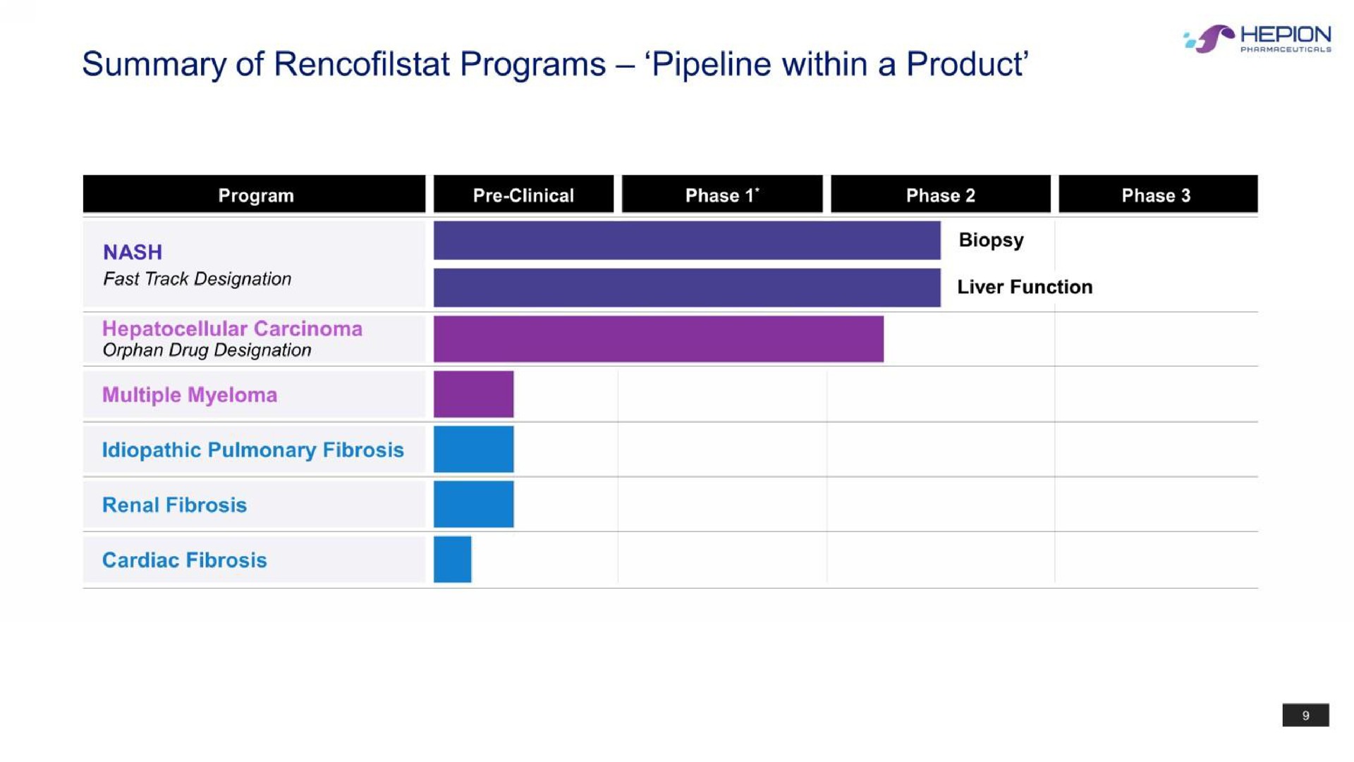summary of programs pipeline within a product | Hepion Pharmaceuticals