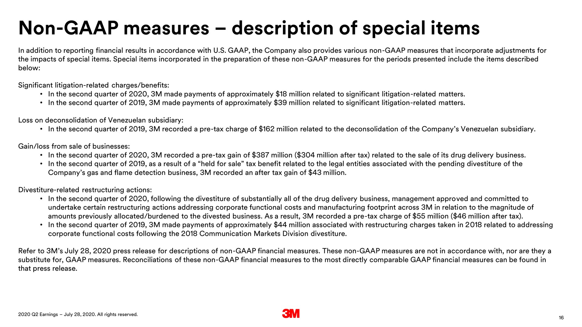 non measures description of special items | 3M