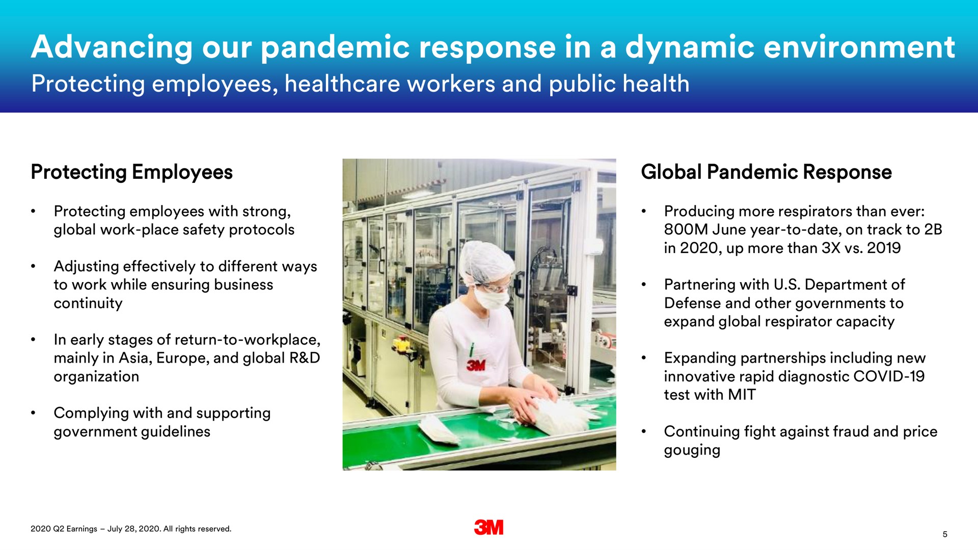 advancing our pandemic response in a dynamic environment protecting employees workers and public health | 3M
