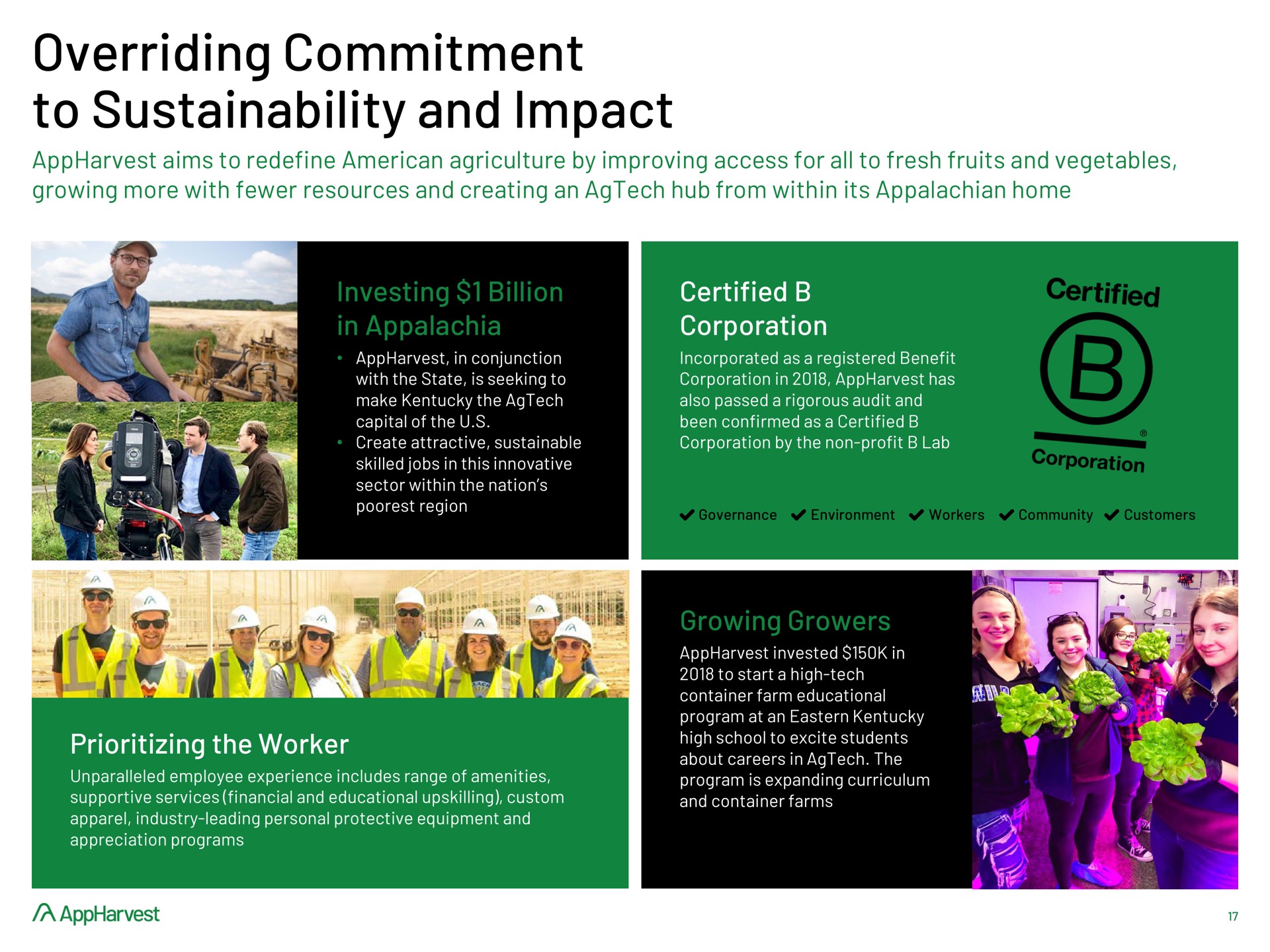 overriding commitment to and impact investing billion in certified corporation the worker growing growers | AppHarvest
