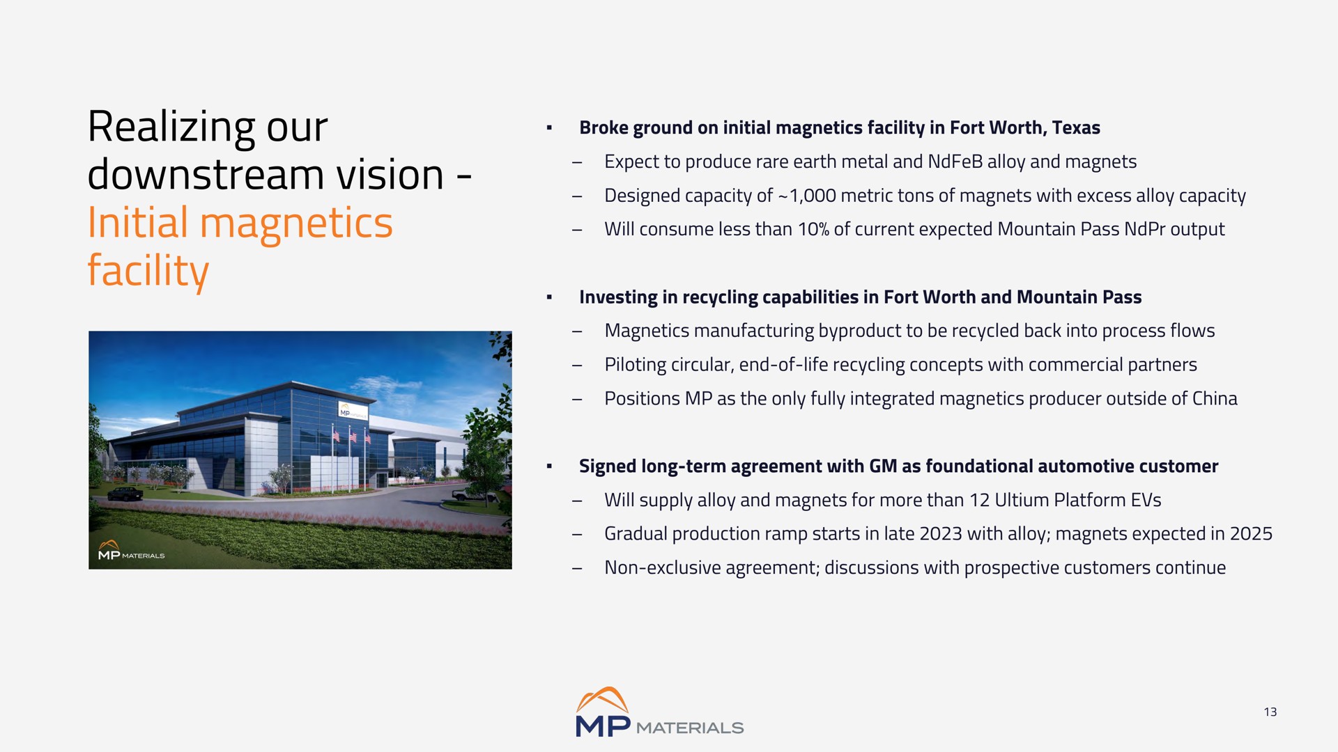 realizing our downstream vision initial magnetics facility | MP Materials