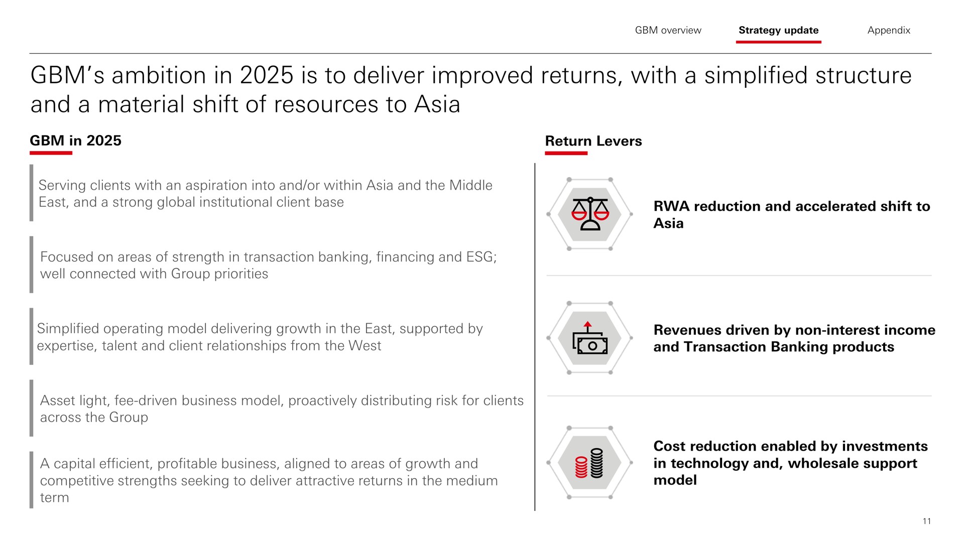 ambition in is to deliver improved returns with a simplified structure and a material shift of resources to | HSBC
