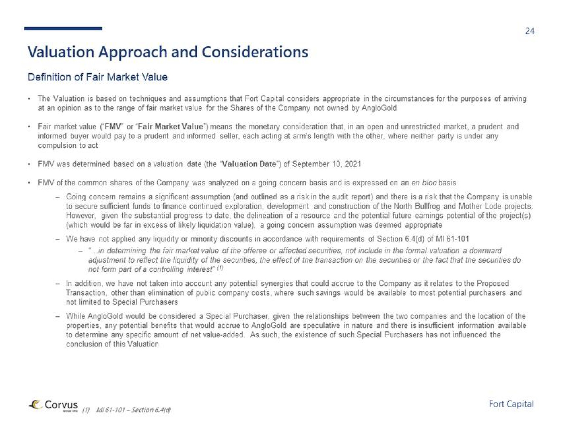 valuation approach and considerations | Fort Capital
