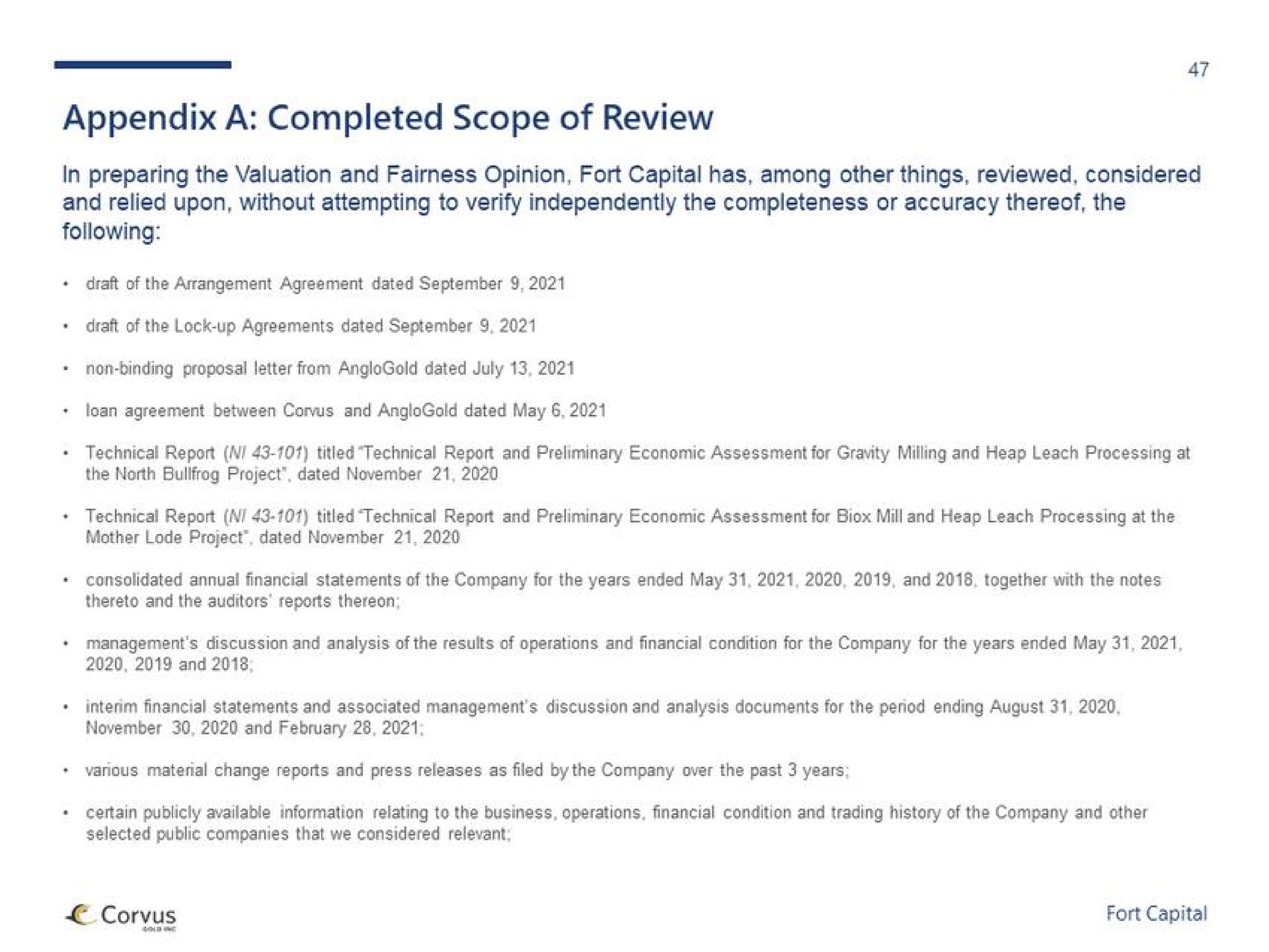 appendix a completed scope of review | Fort Capital