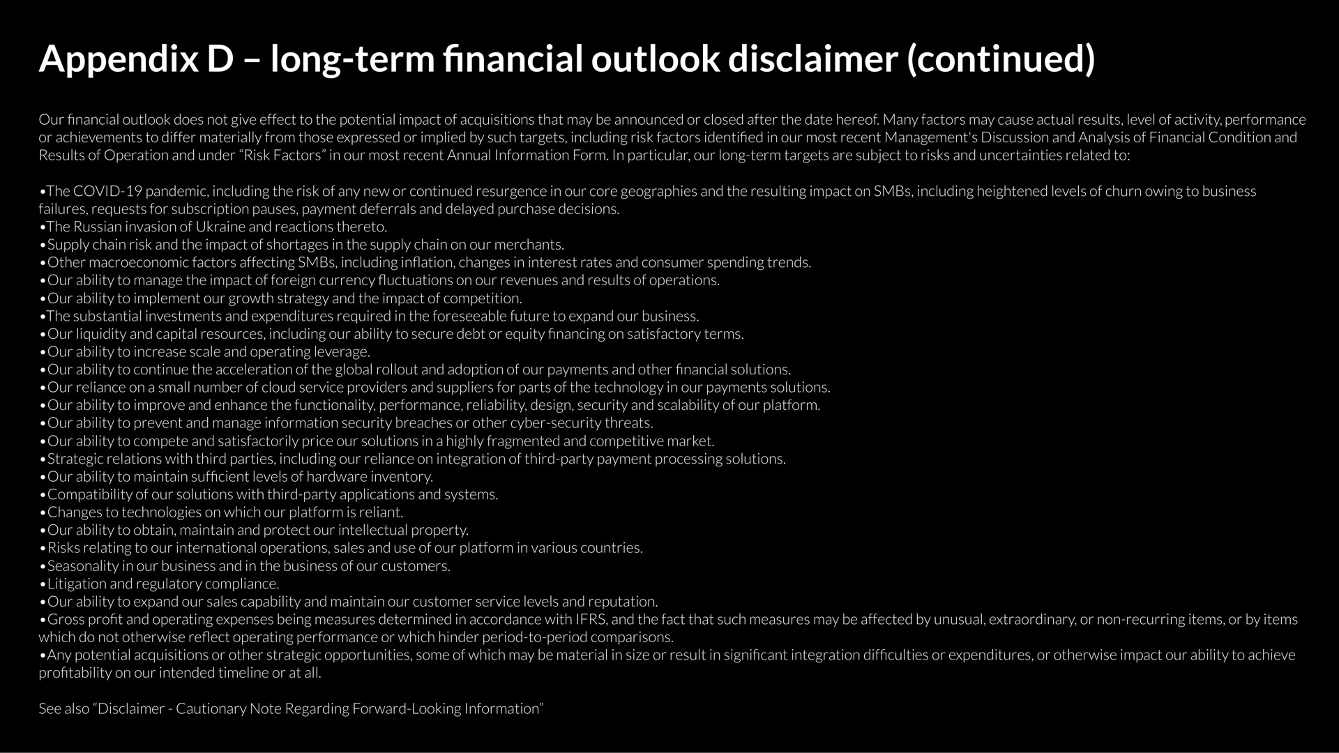 appendix long term outlook disclaimer continued financial | Lightspeed