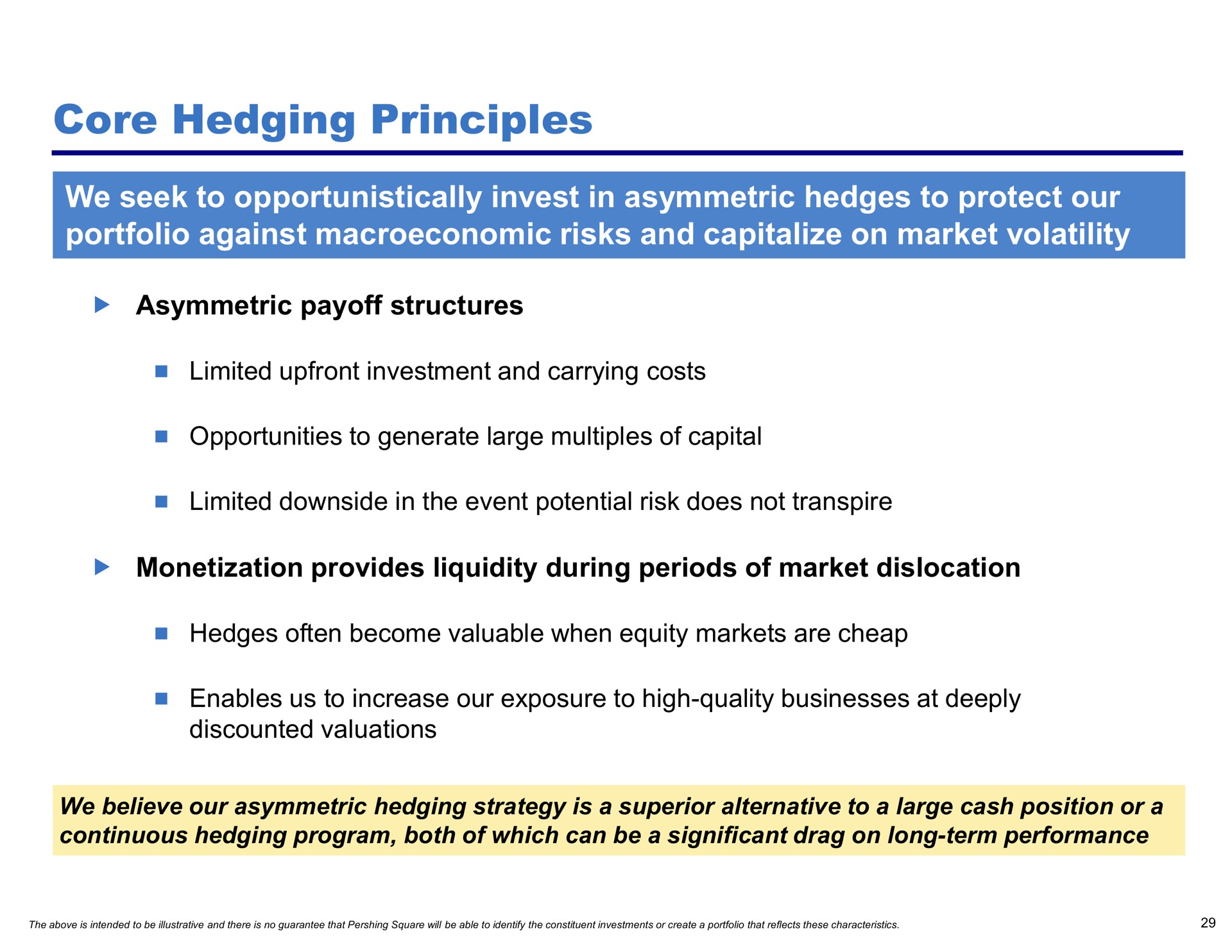 core hedging principles we seek to opportunistically invest in asymmetric hedges to protect our portfolio against risks and capitalize on market volatility | Pershing Square