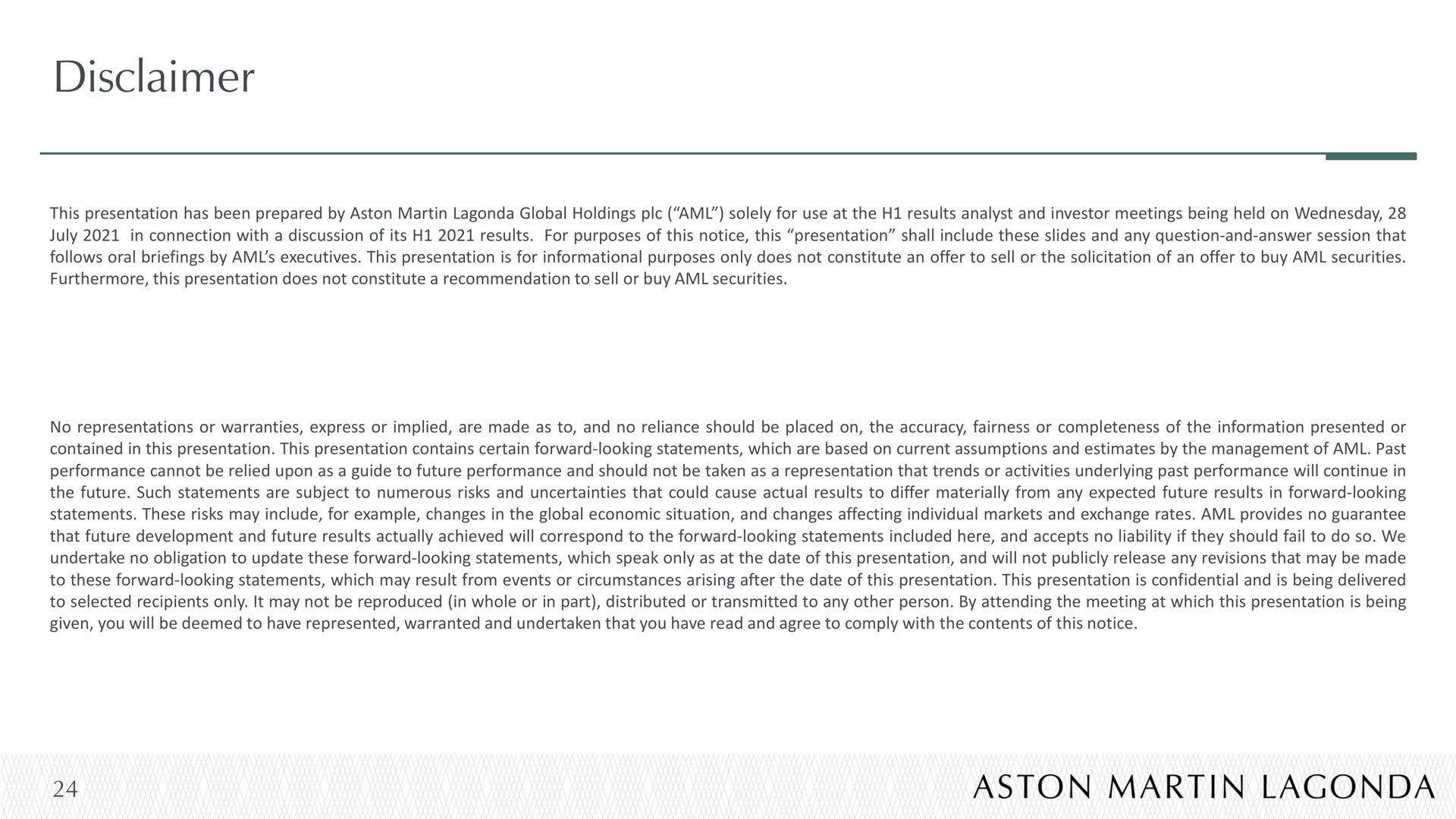 disclaimer | Aston Martin