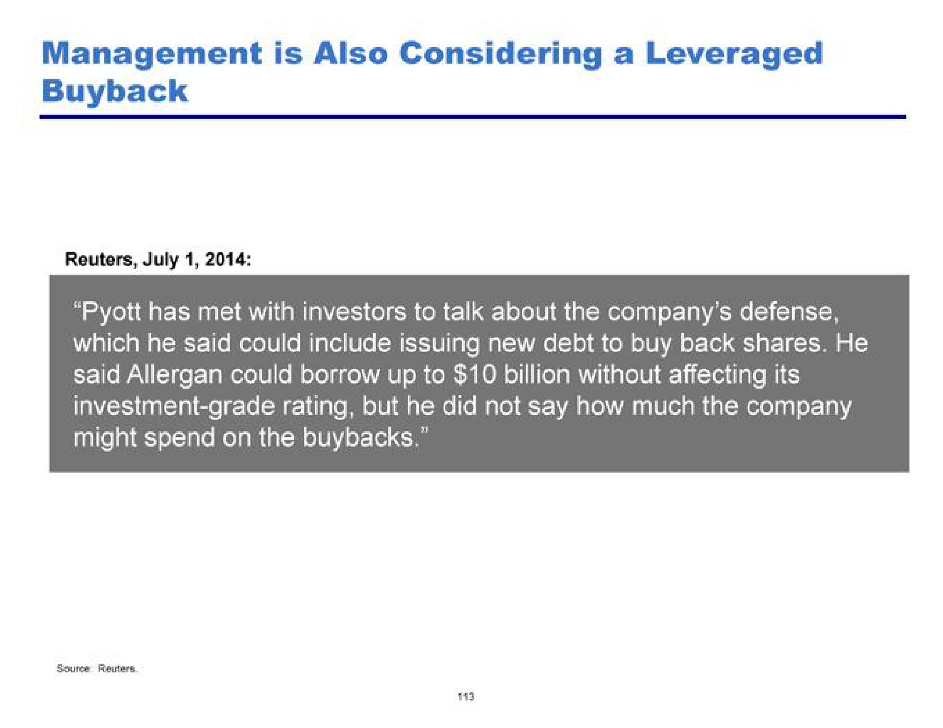 management is also considering a leveraged | Pershing Square