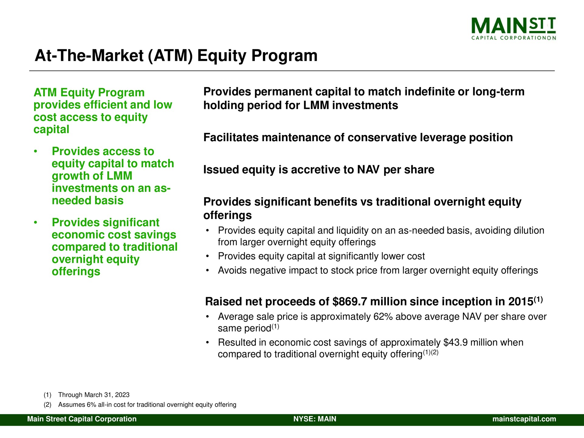 at the market equity program mains | Main Street Capital